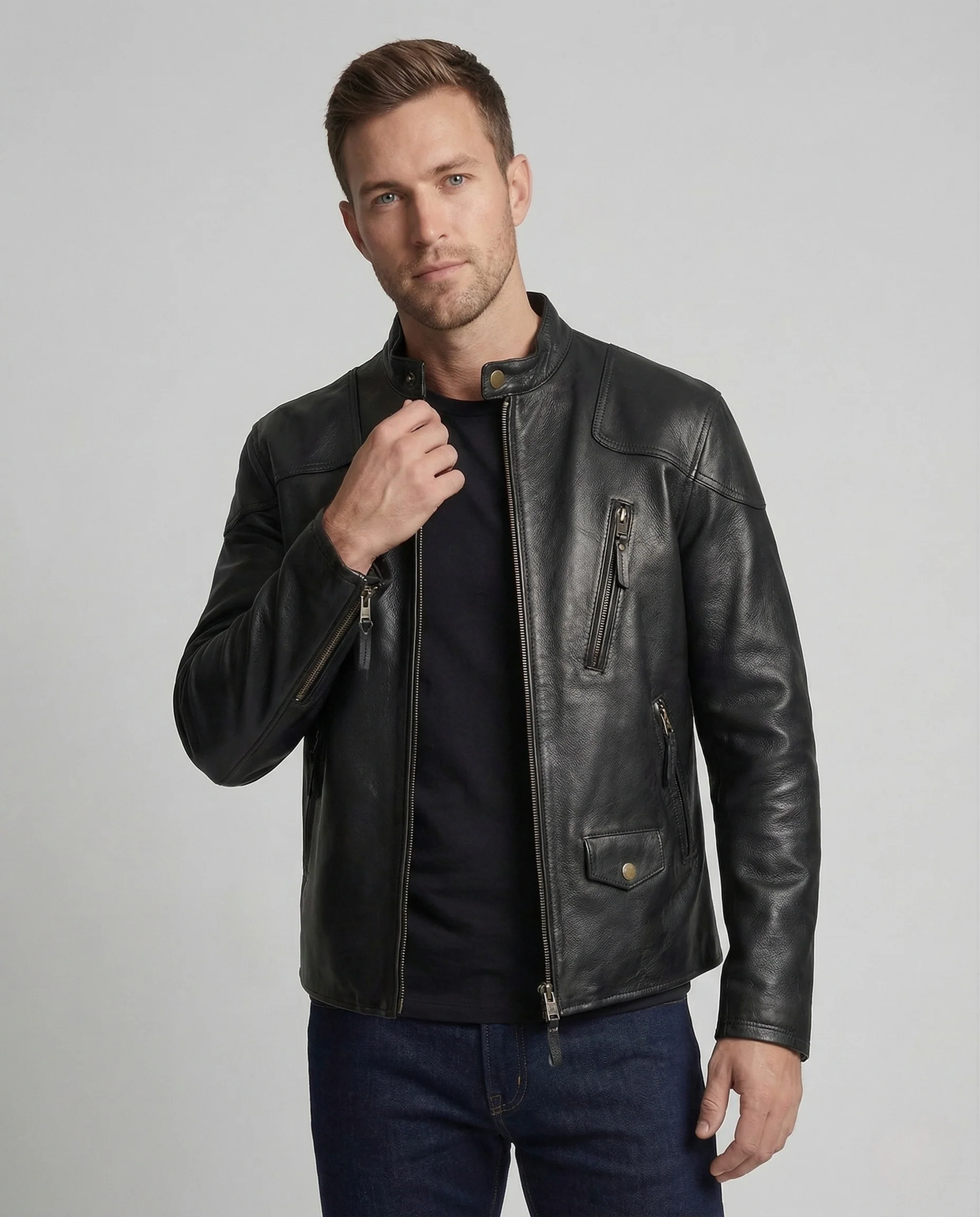 Herren Leder Bikerjacke Westernpasse - Image 2