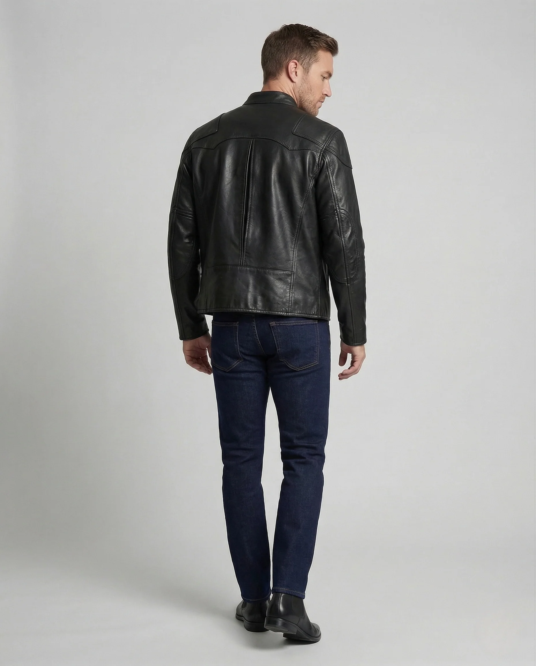 Herren Leder Bikerjacke Westernpasse - Image 4