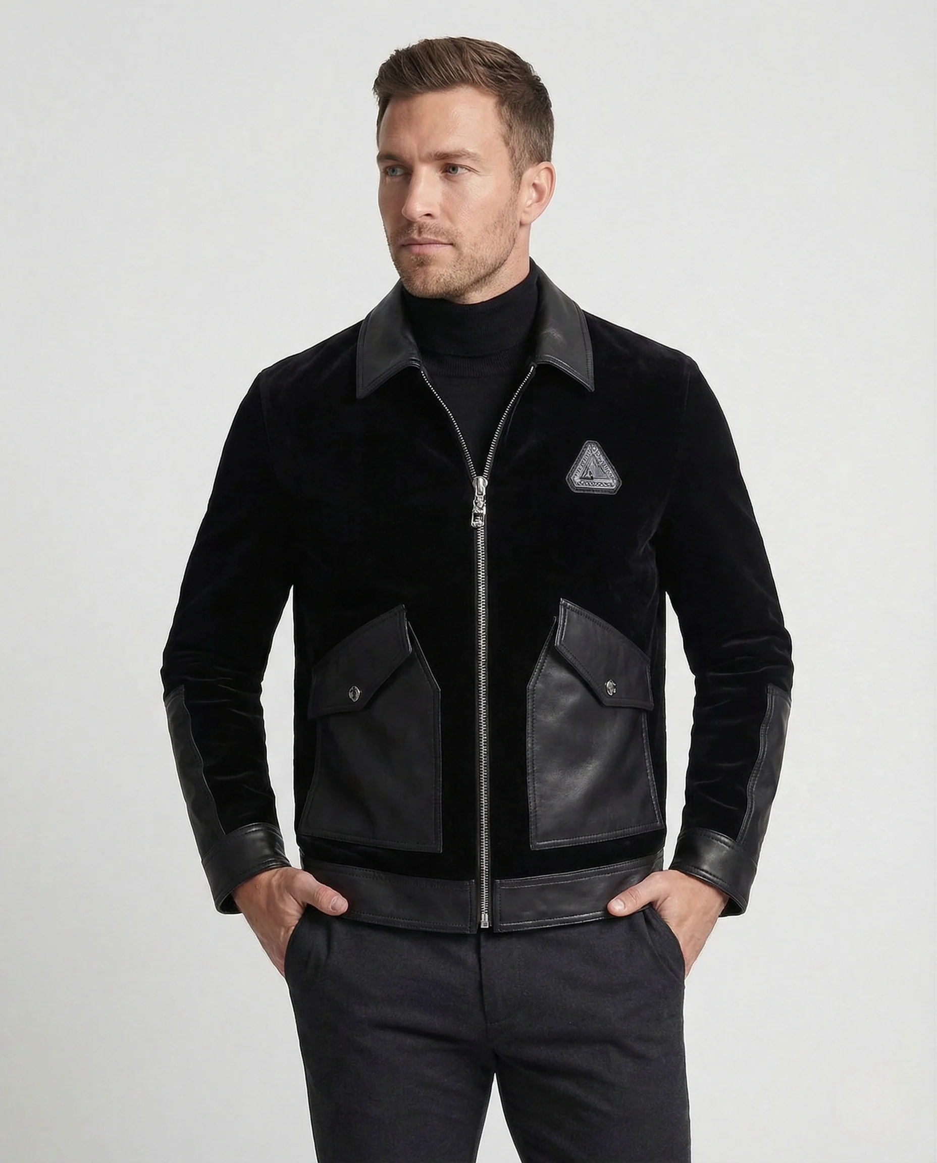 Herren Samt Blouson mit Lederbesatz - Image 2