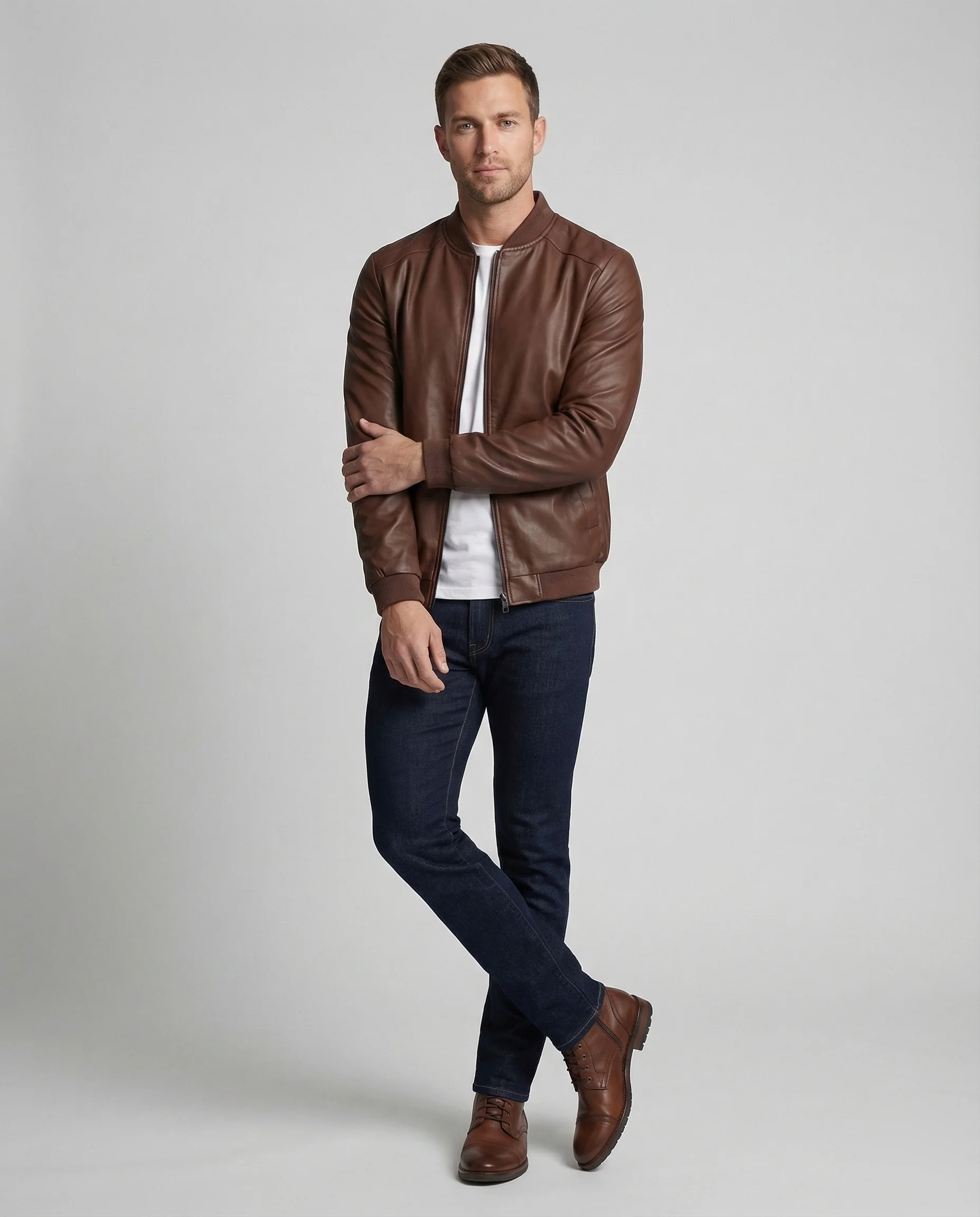 Herren Lederoptik City Blouson mit Rippkragen