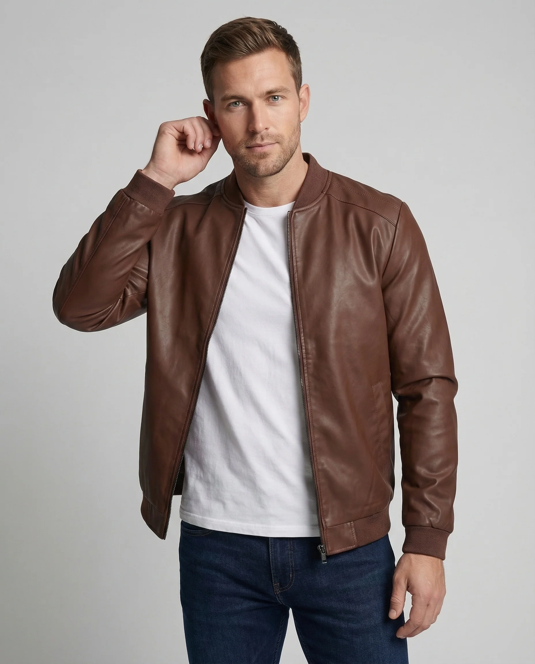 Herren Lederoptik City Blouson mit Rippkragen - Image 2