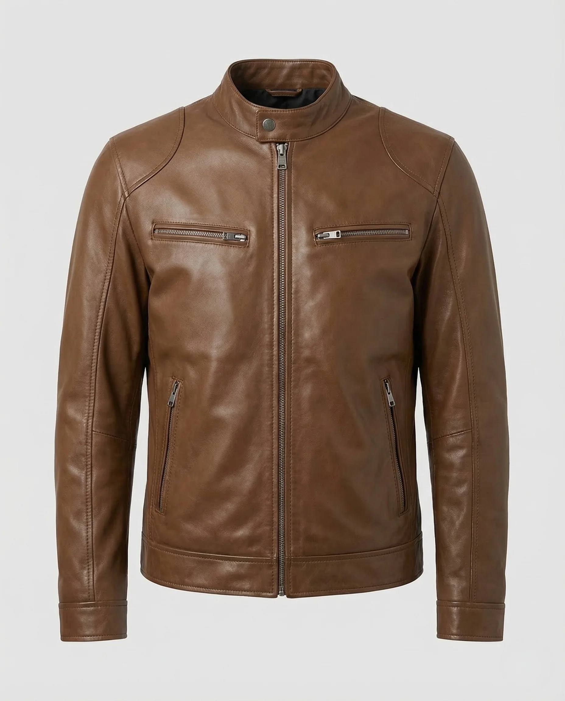 Herren Leder Bikerjacke Stehkragen - Image 5