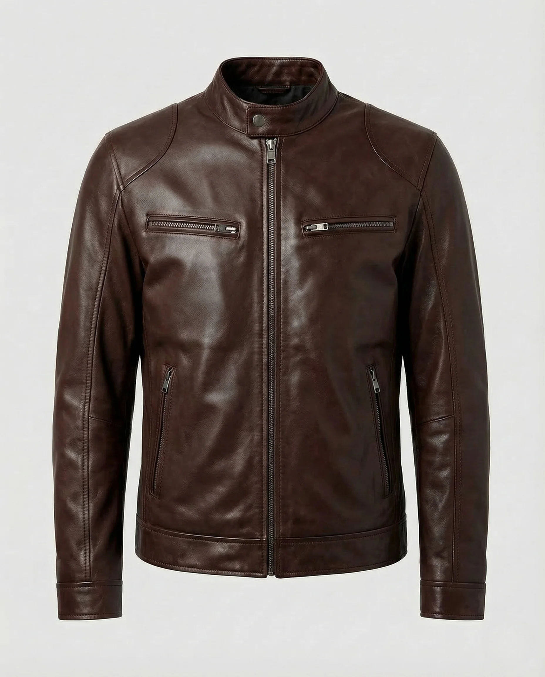 Herren Leder Bikerjacke Stehkragen - Image 7