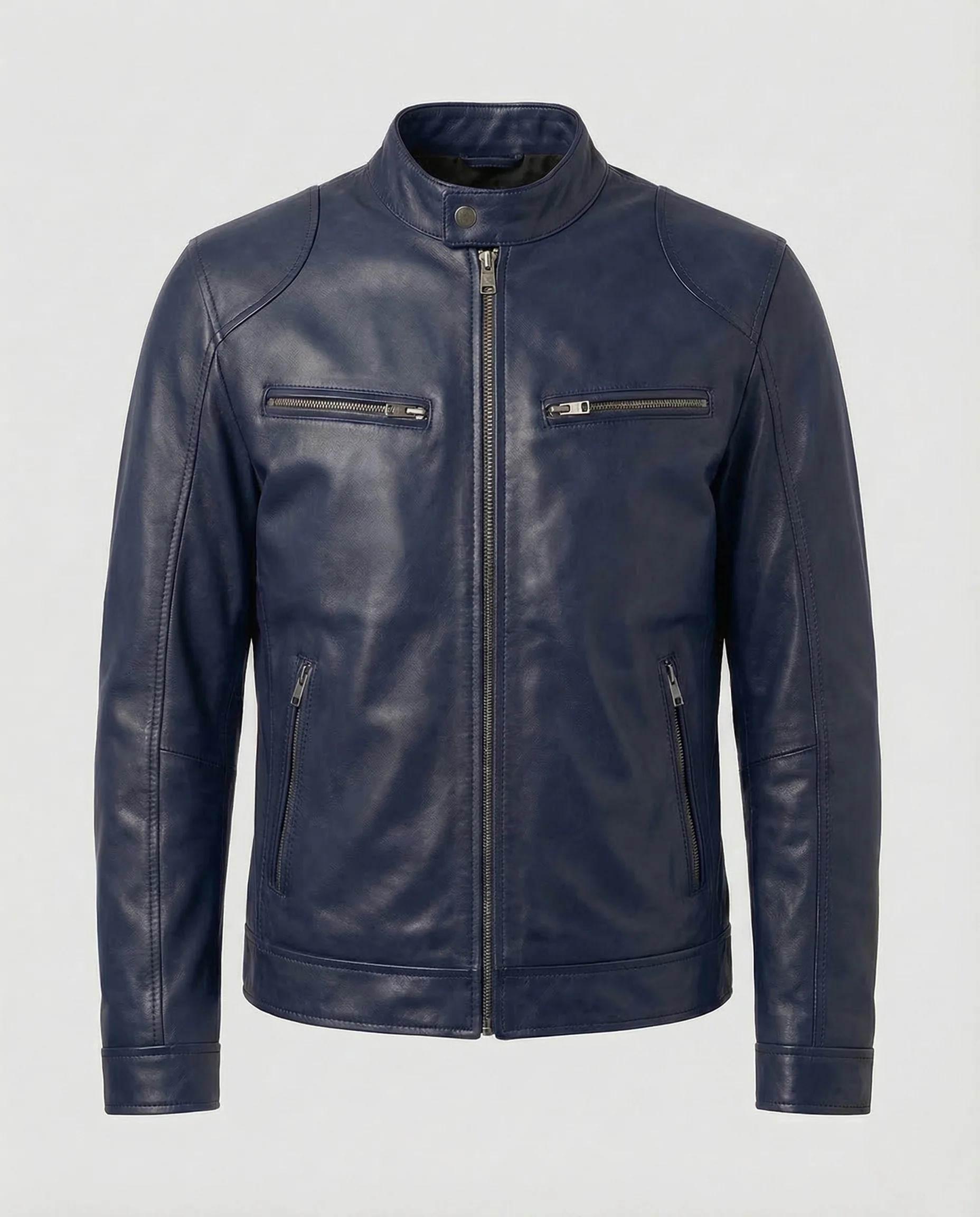 Herren Leder Bikerjacke Stehkragen - Image 8