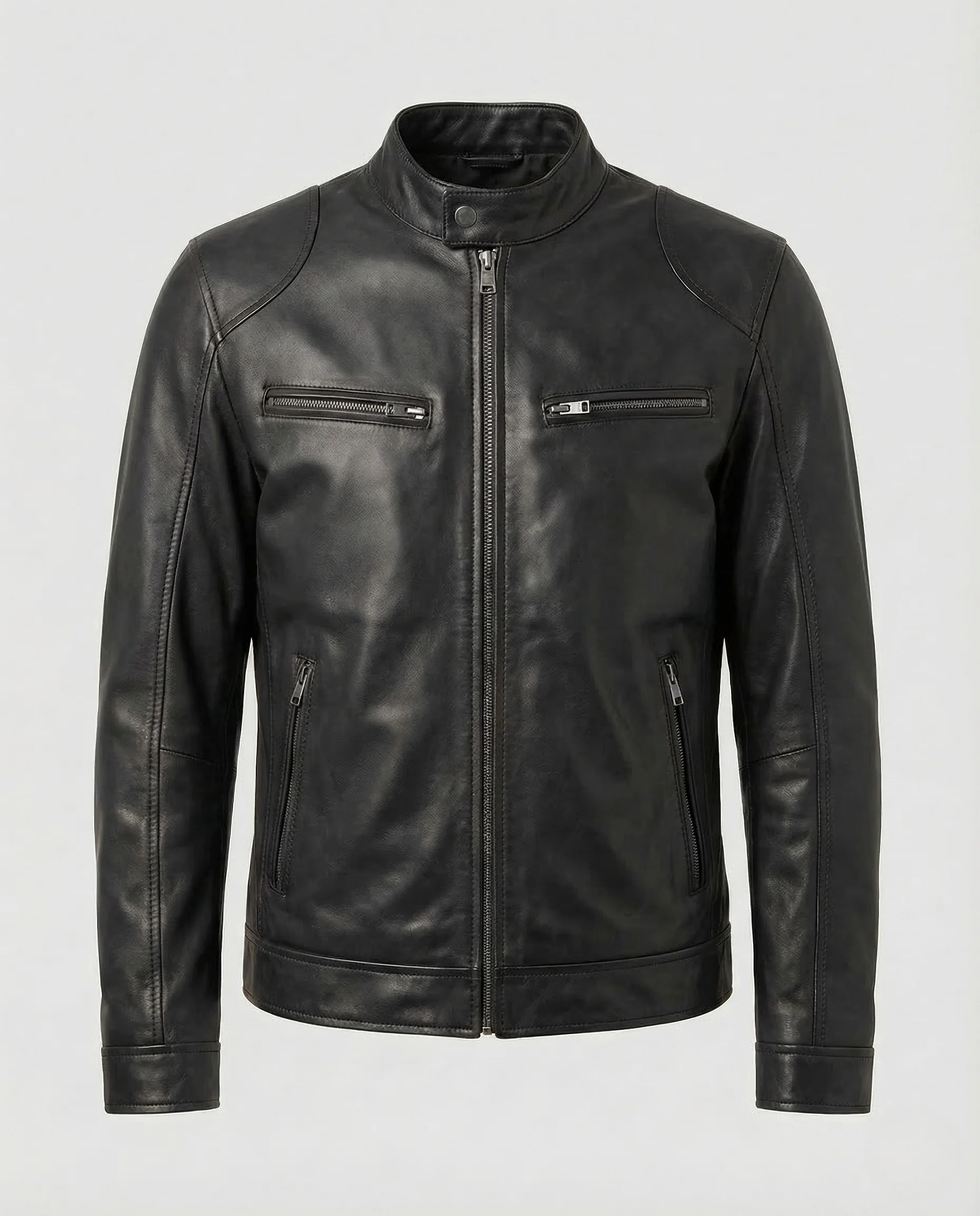 Herren Leder Bikerjacke Stehkragen - Image 9
