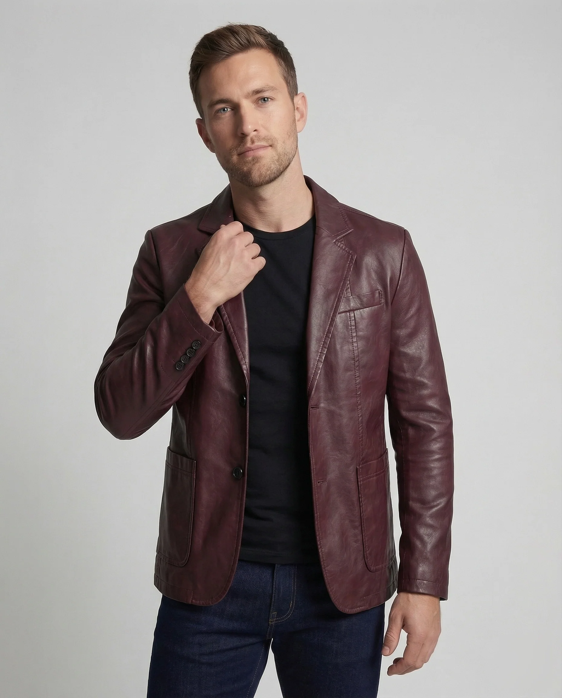 Herren Kunstleder Sakko Revers - Image 2