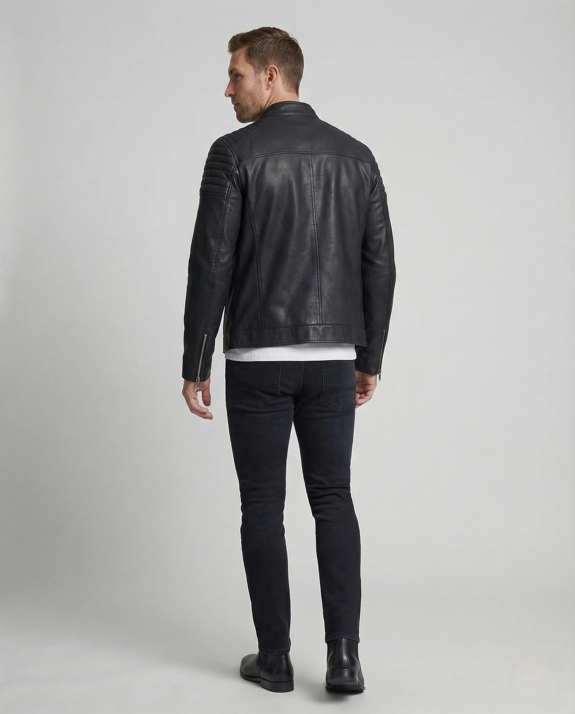 Herren Schmale Biker Lederjacke - Image 4
