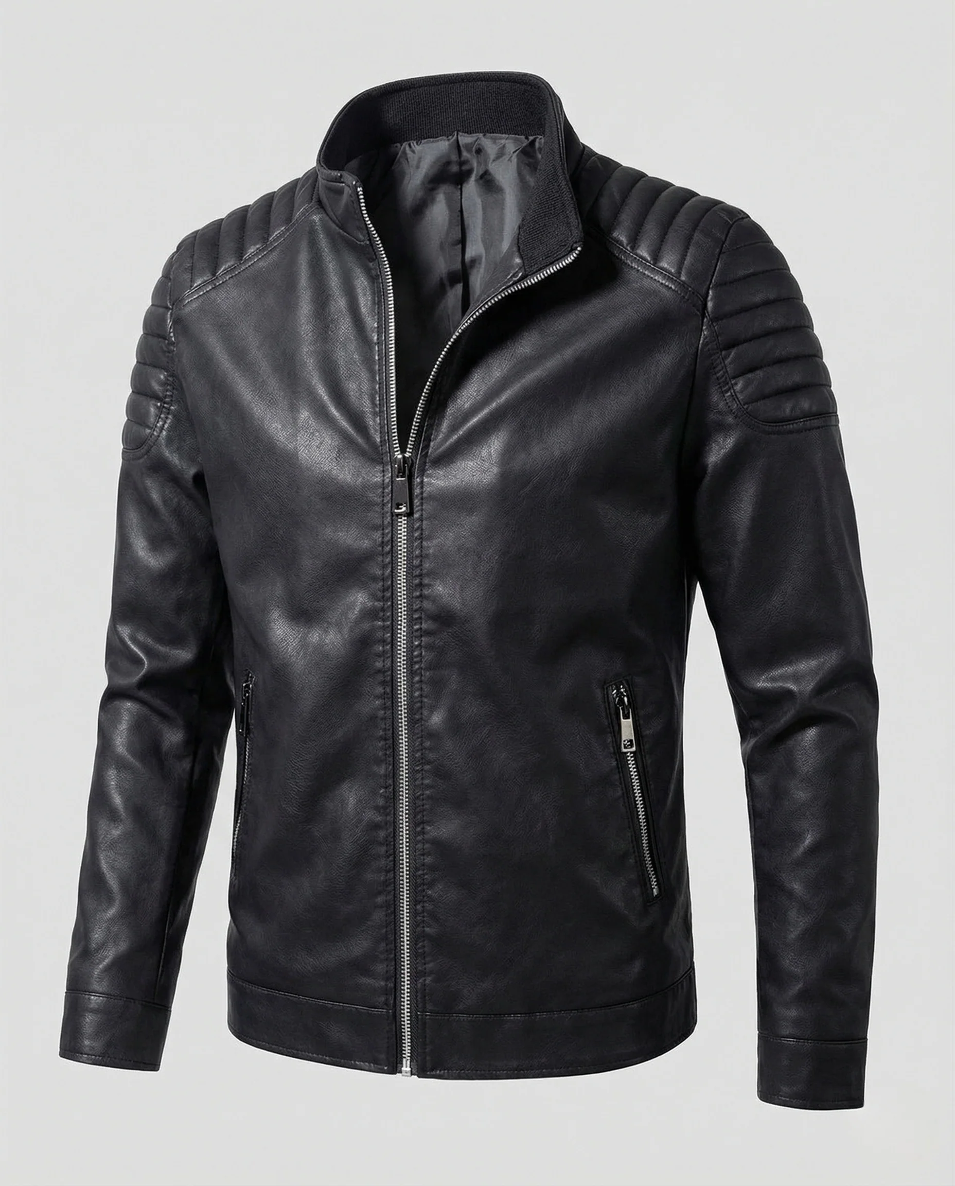 Herren Schmale Biker Lederjacke - Image 5