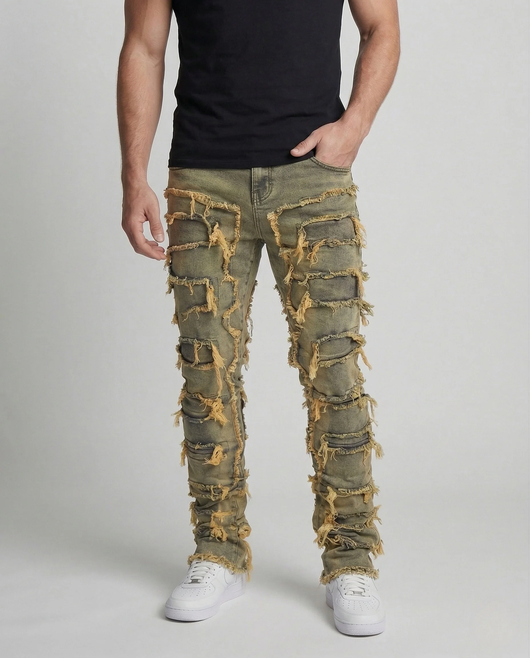 Herren Slim Fit Jeans mit Fransenstreifen - Image 2