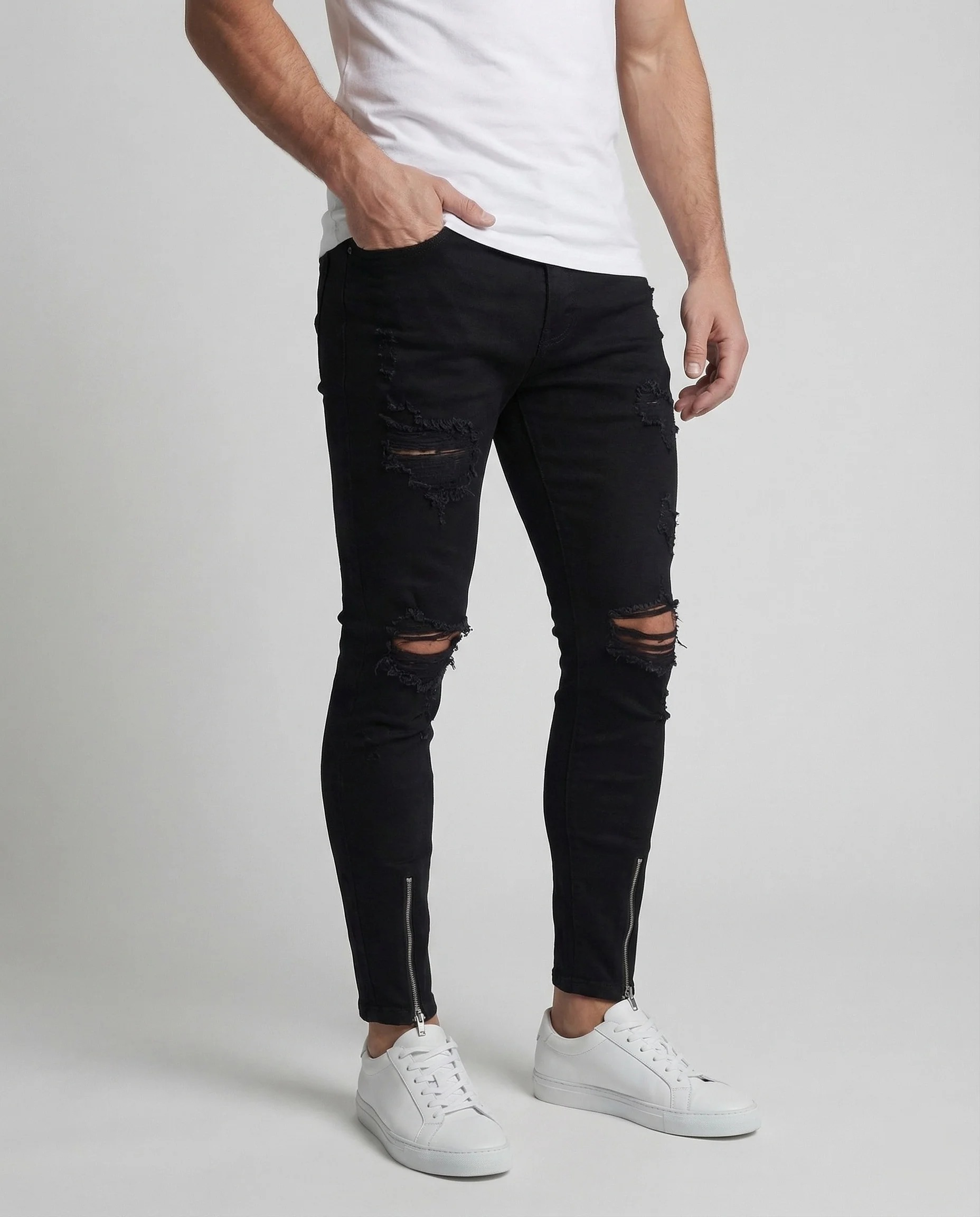 Herren Skinny Jeans mit Rissen & Saumreißverschluss - Image 5