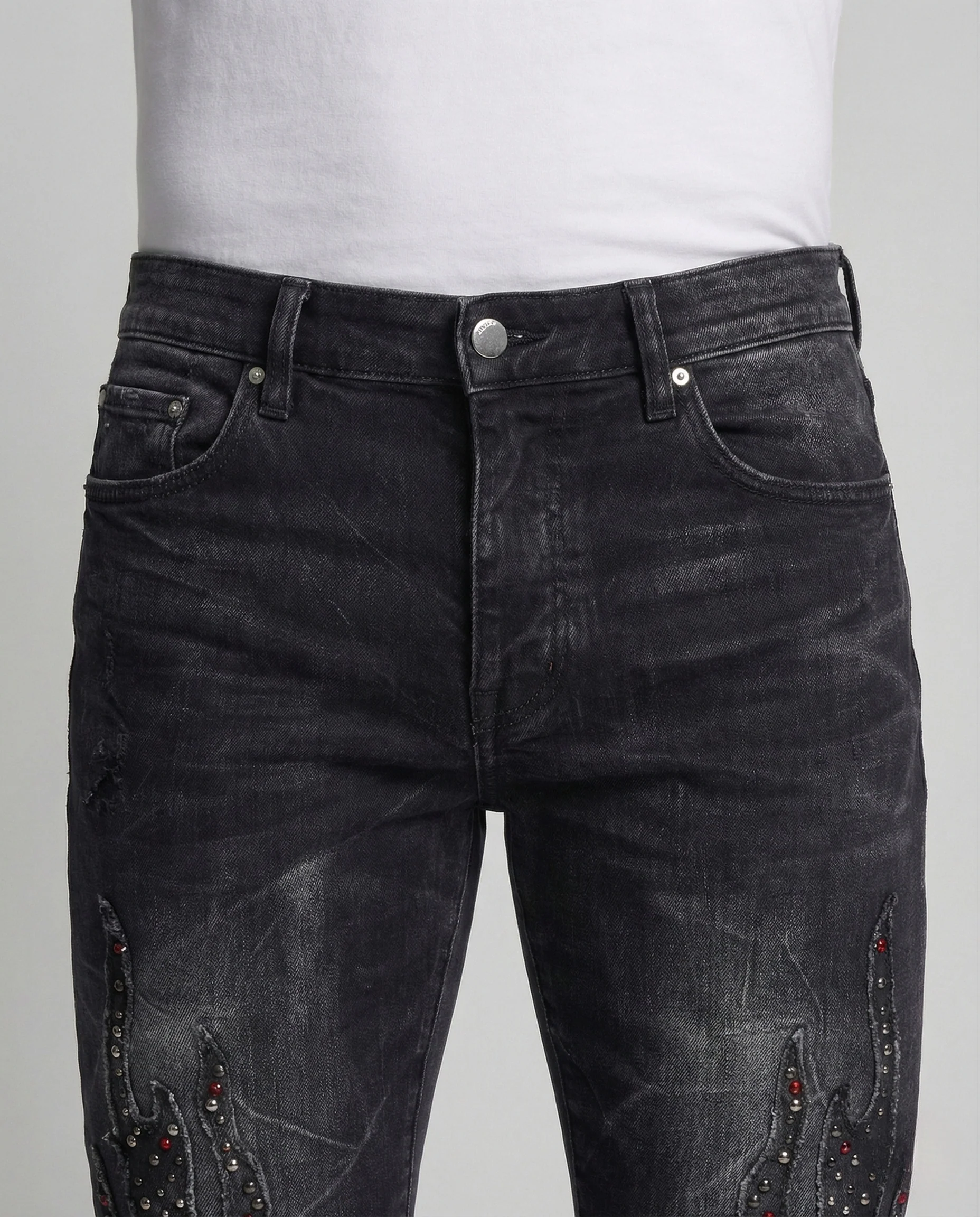 Herren Slim Jeans mit Flammenprint & Strass - Image 3