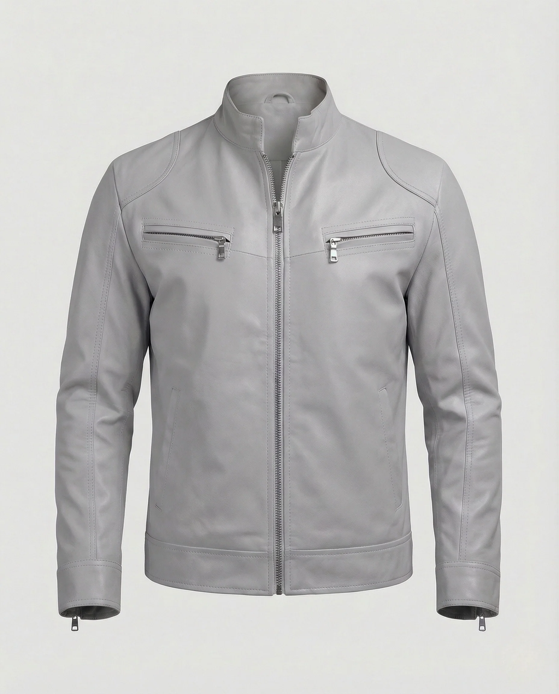 Herren Nappaleder Motorradjacke mit Stehkragen - Image 10