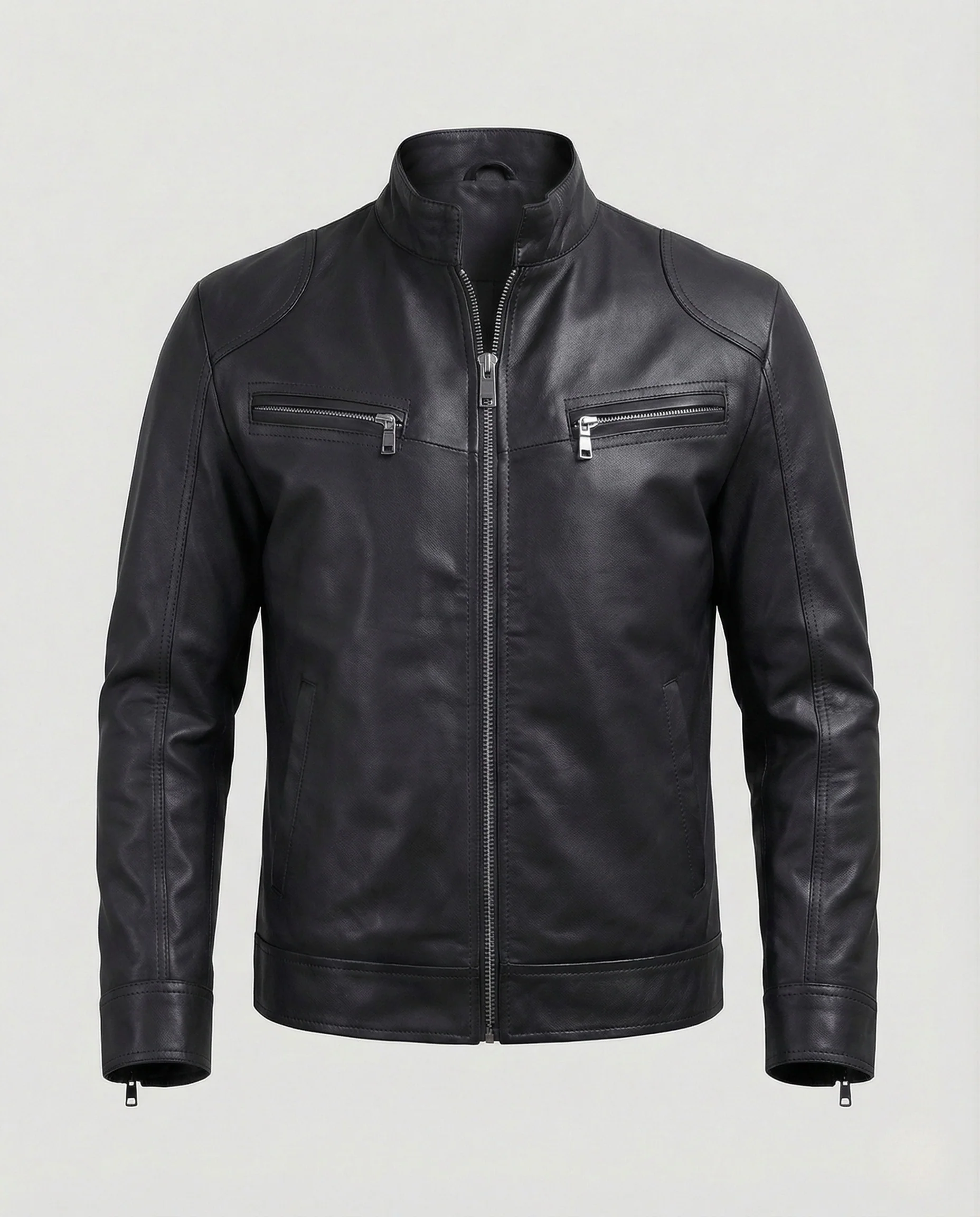 Herren Nappaleder Motorradjacke mit Stehkragen - Image 14