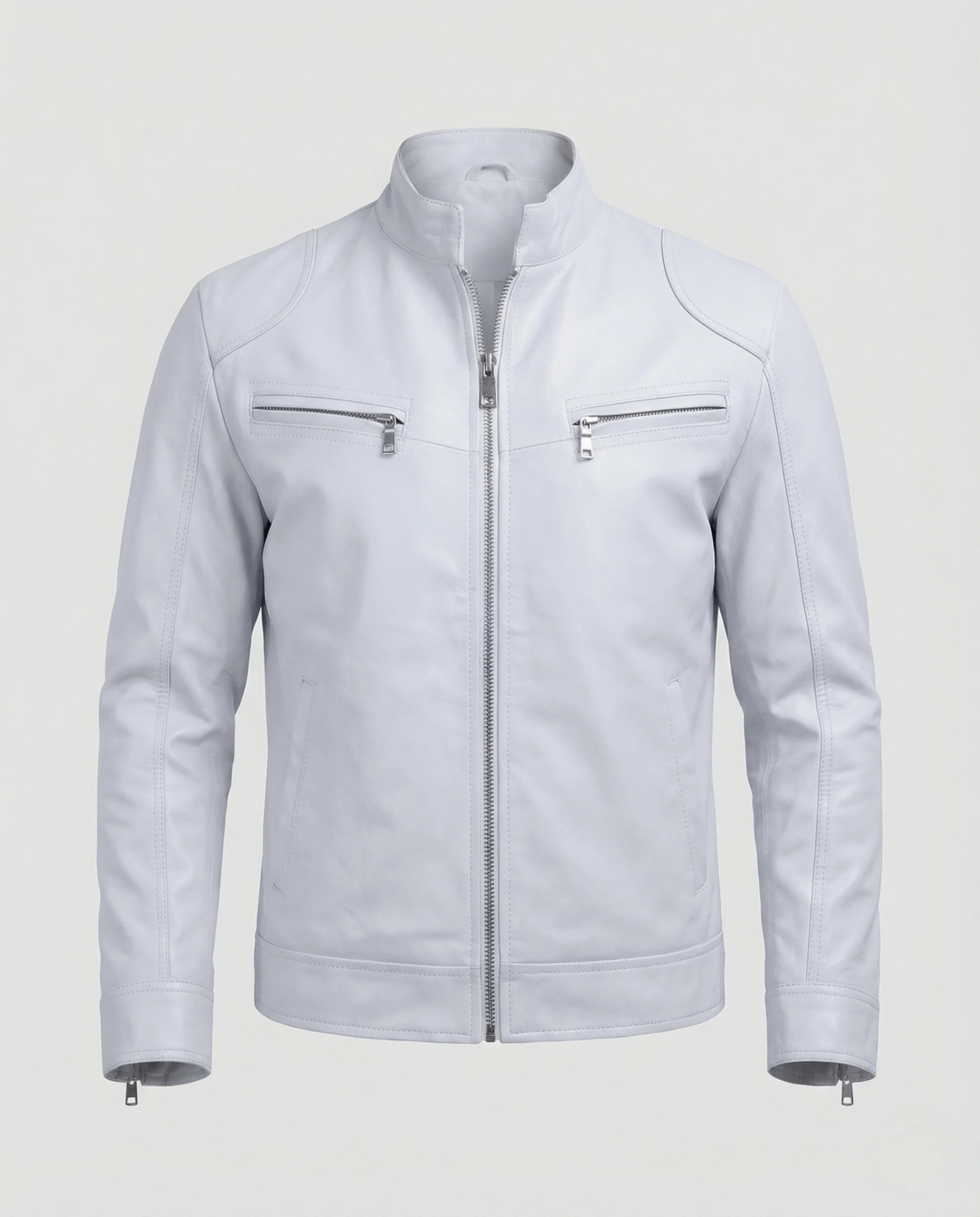 Herren Nappaleder Motorradjacke mit Stehkragen - Image 5
