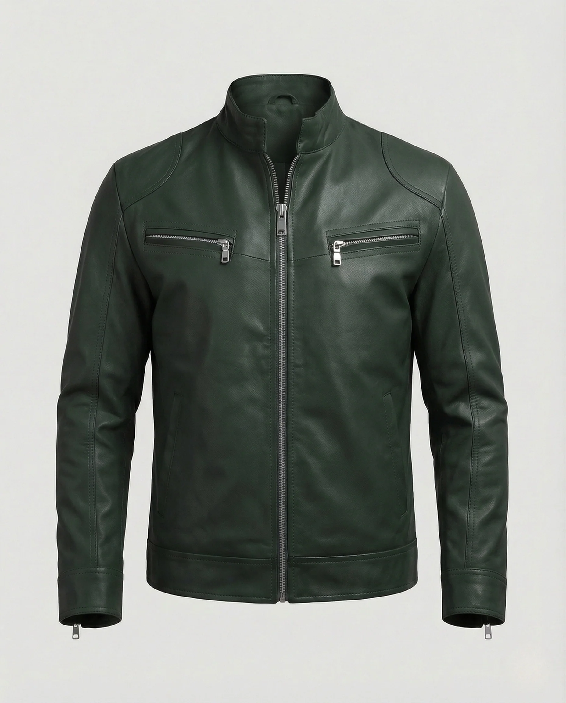 Herren Nappaleder Motorradjacke mit Stehkragen - Image 6