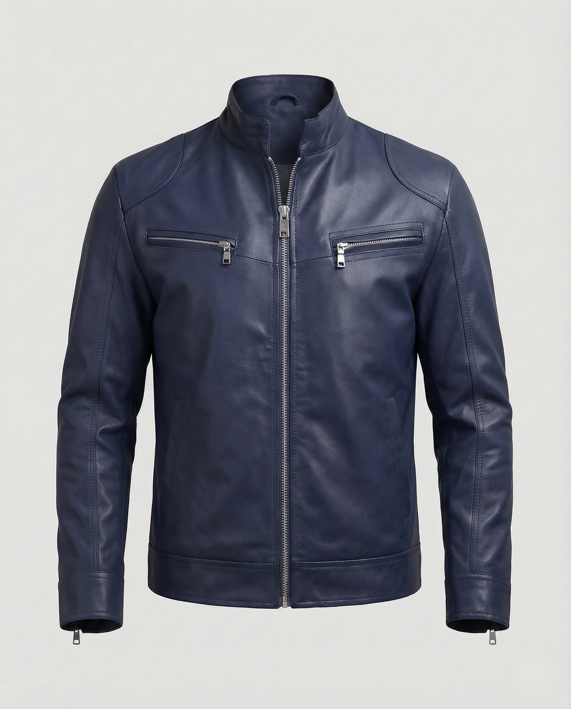 Herren Nappaleder Motorradjacke mit Stehkragen - Image 9
