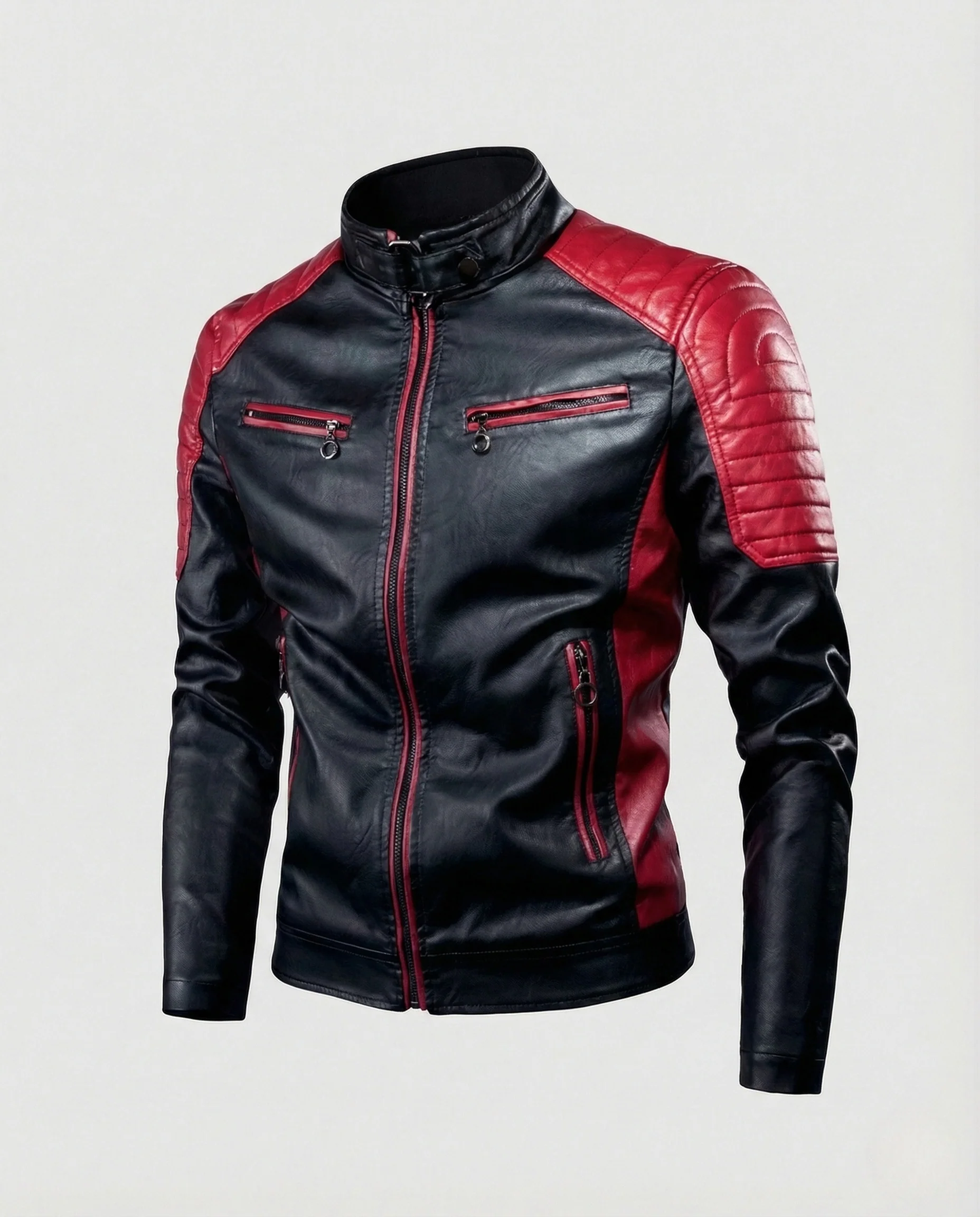 Herren Kunstleder Bikerblouson mit Steppung - Image 5