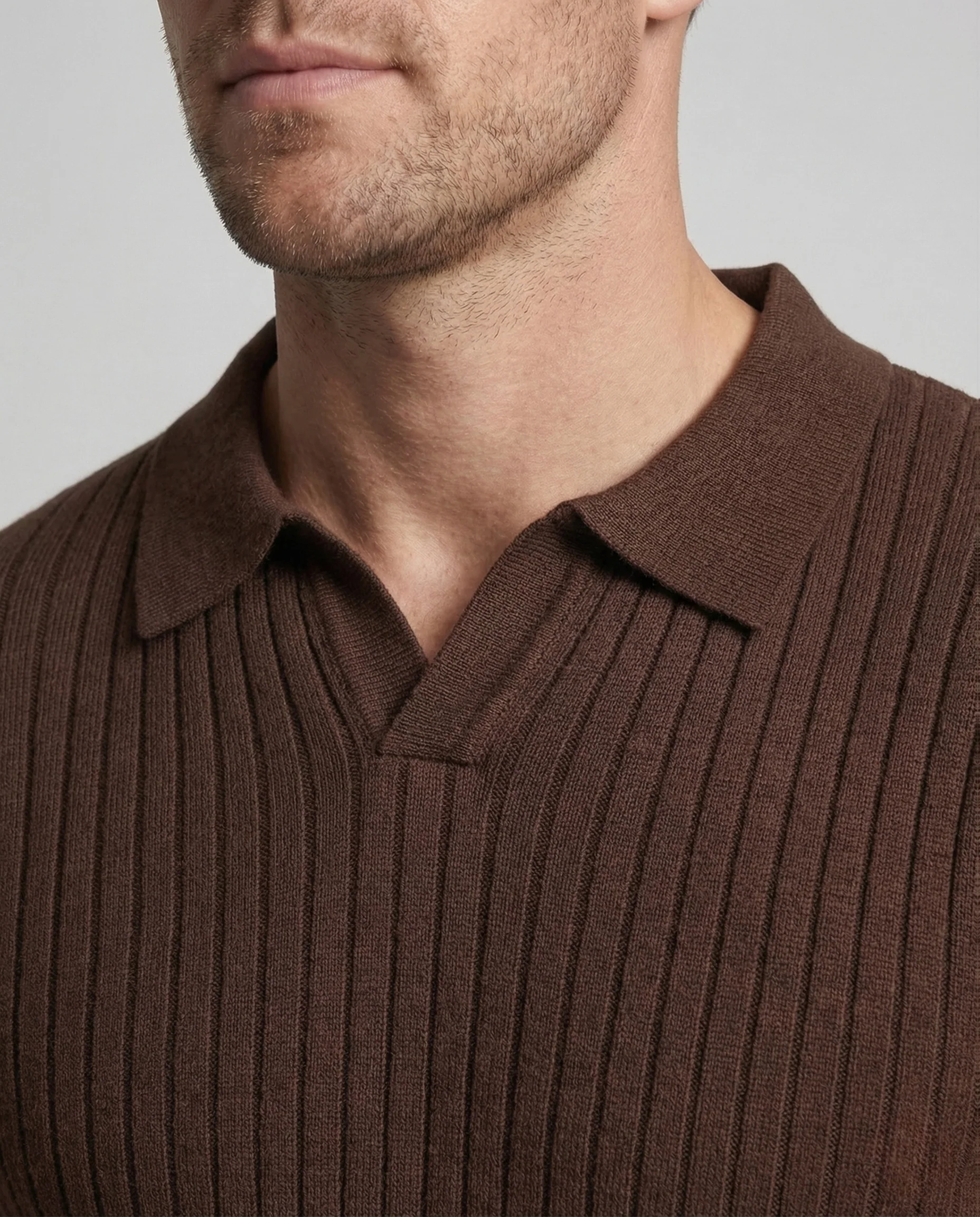 Herren Rippenstrick Polo Kentkragen - Image 3