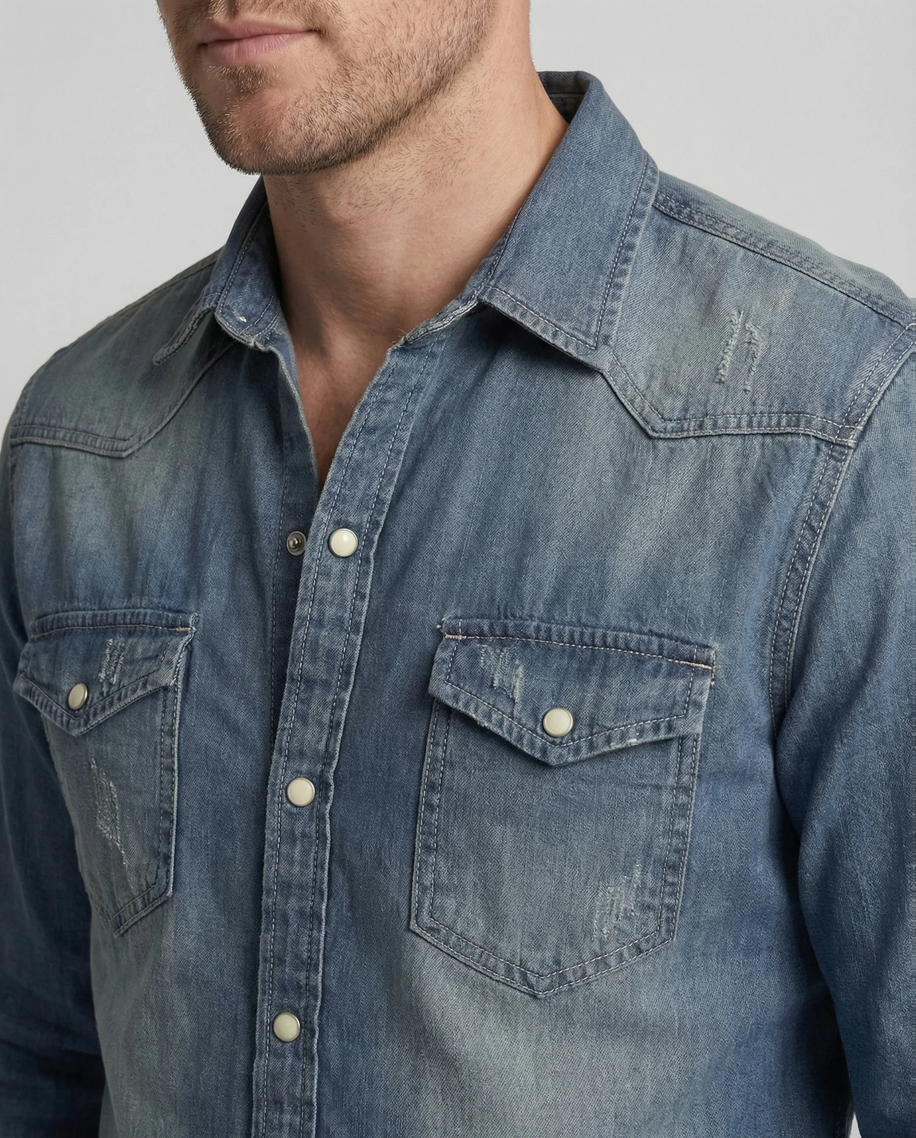 Herren Slim Denim Hemd mit Druckknopfleiste - Image 3
