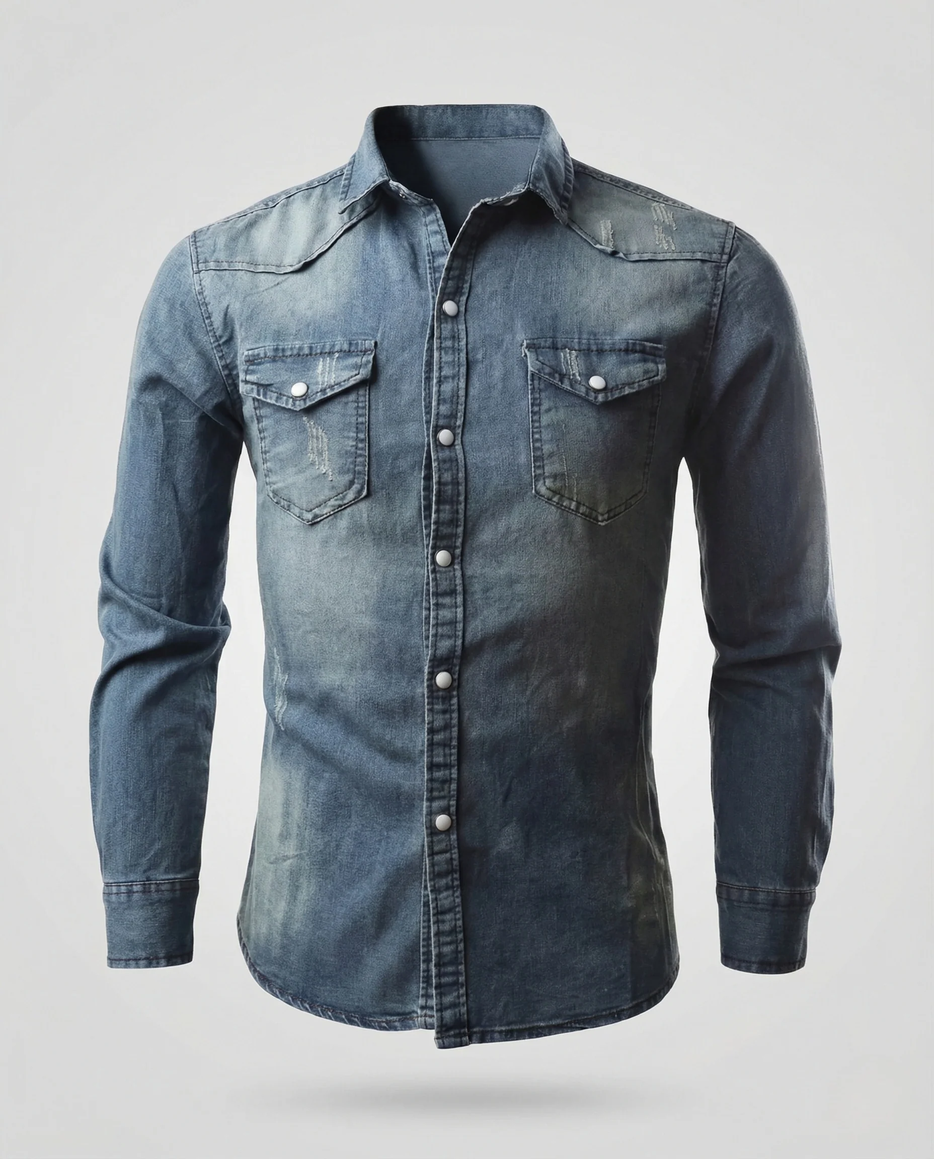Herren Slim Denim Hemd mit Druckknopfleiste - Image 5