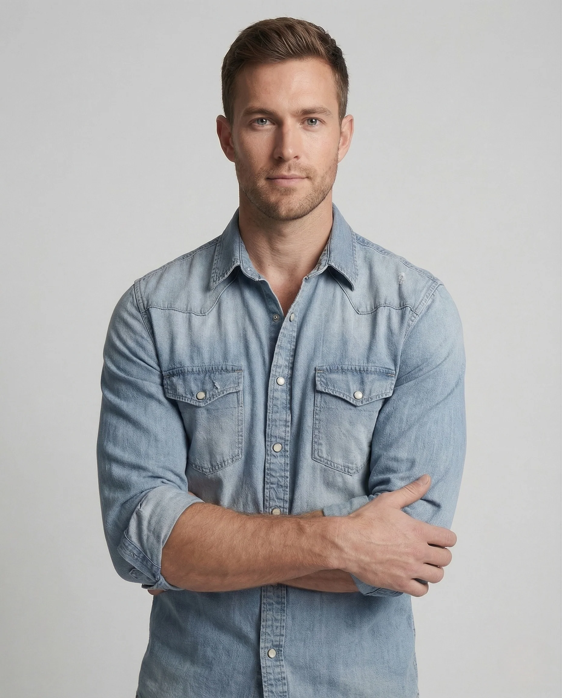 Herren Jeanshemd Slim Fit mit Druckknöpfen und Brusttaschen - Image 2