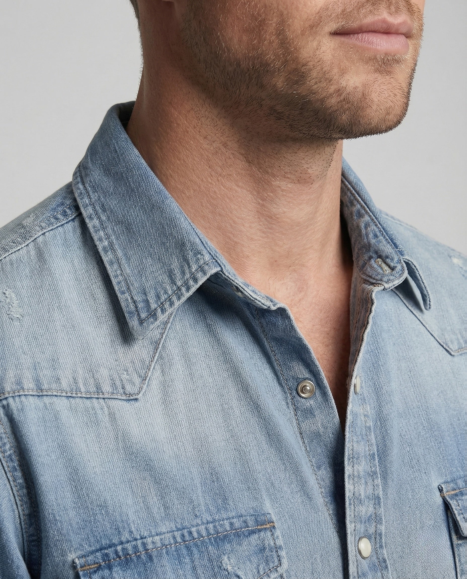 Herren Jeanshemd Slim Fit mit Druckknöpfen und Brusttaschen - Image 3