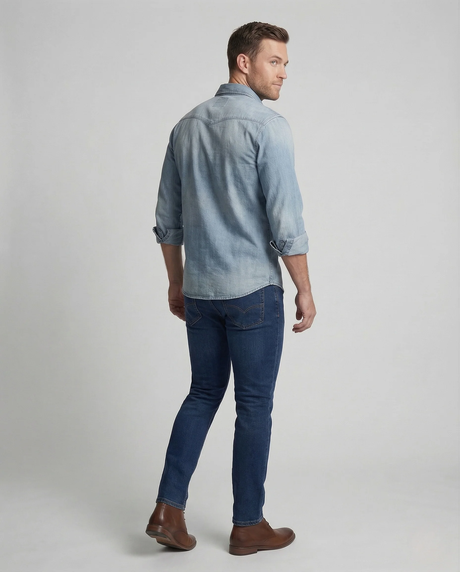 Herren Jeanshemd Slim Fit mit Druckknöpfen und Brusttaschen - Image 4
