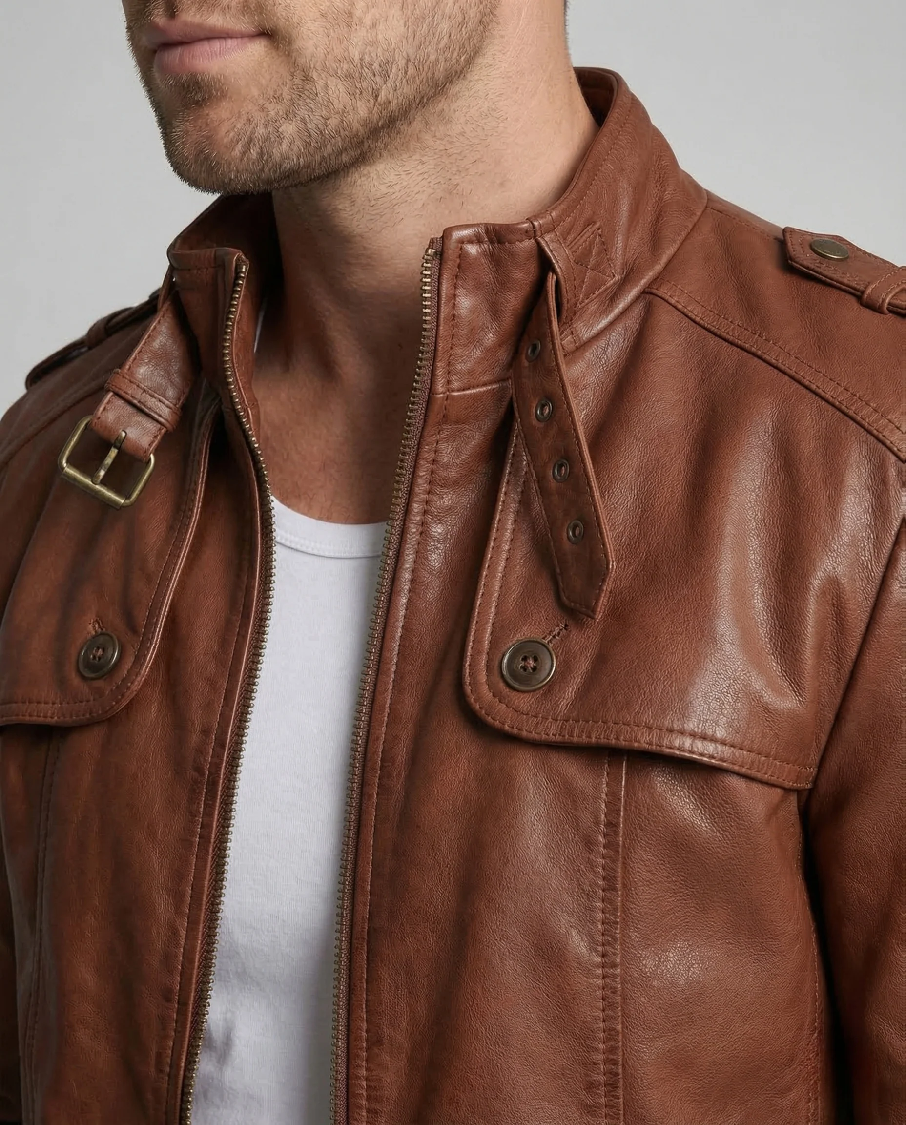 Herren Kunstlederjacke Military Biker - Image 3