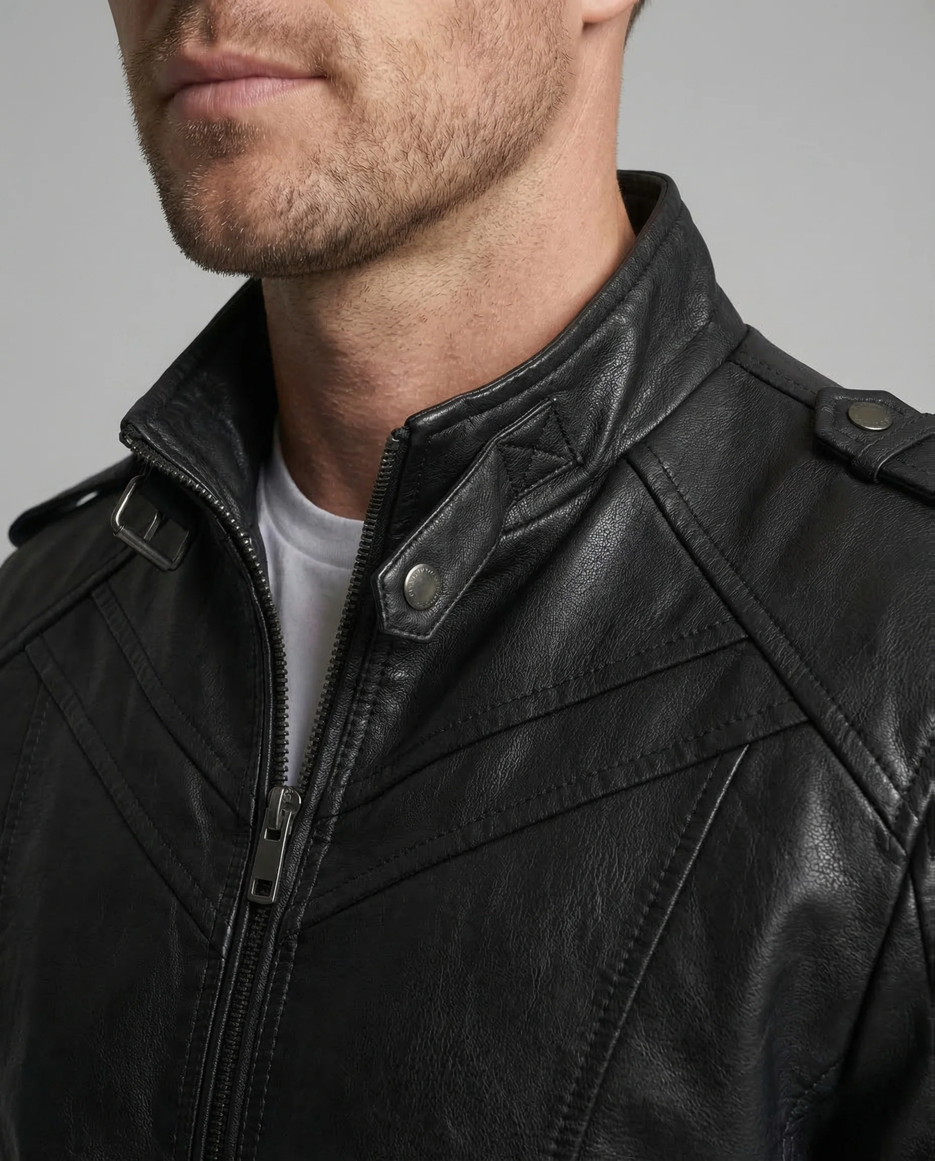 Herren Kunstlederjacke Reißverschluss Steppung - Image 3