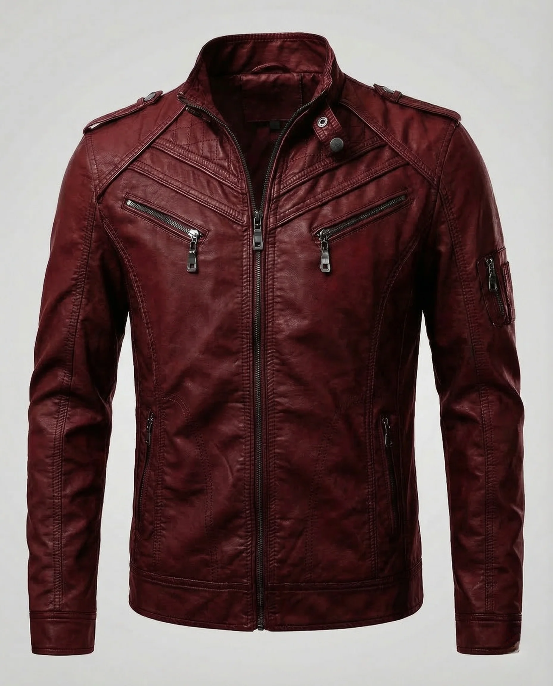 Herren Kunstlederjacke Reißverschluss Steppung - Image 6