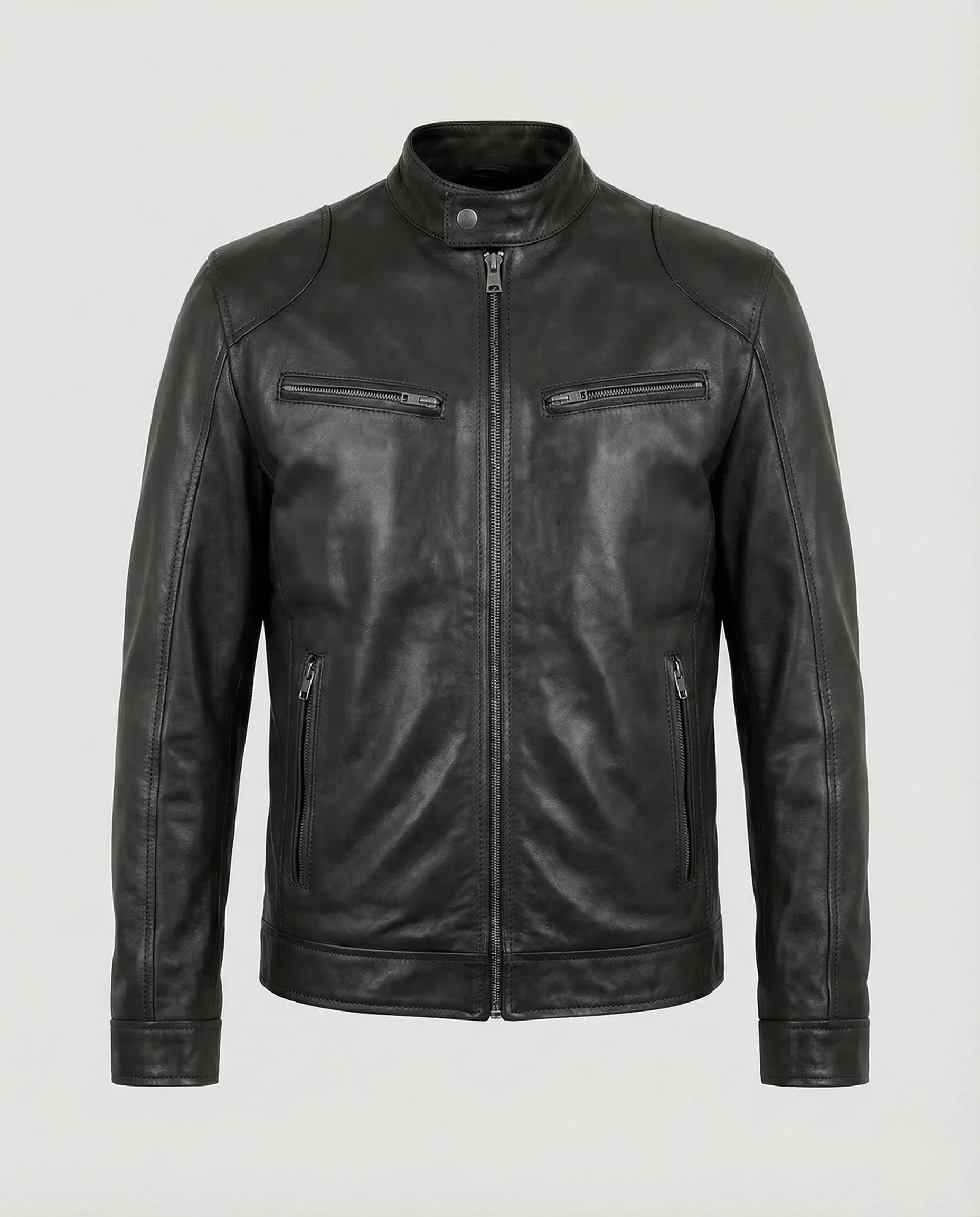 Herren Lederjacke Slim Stehkragen - Image 13