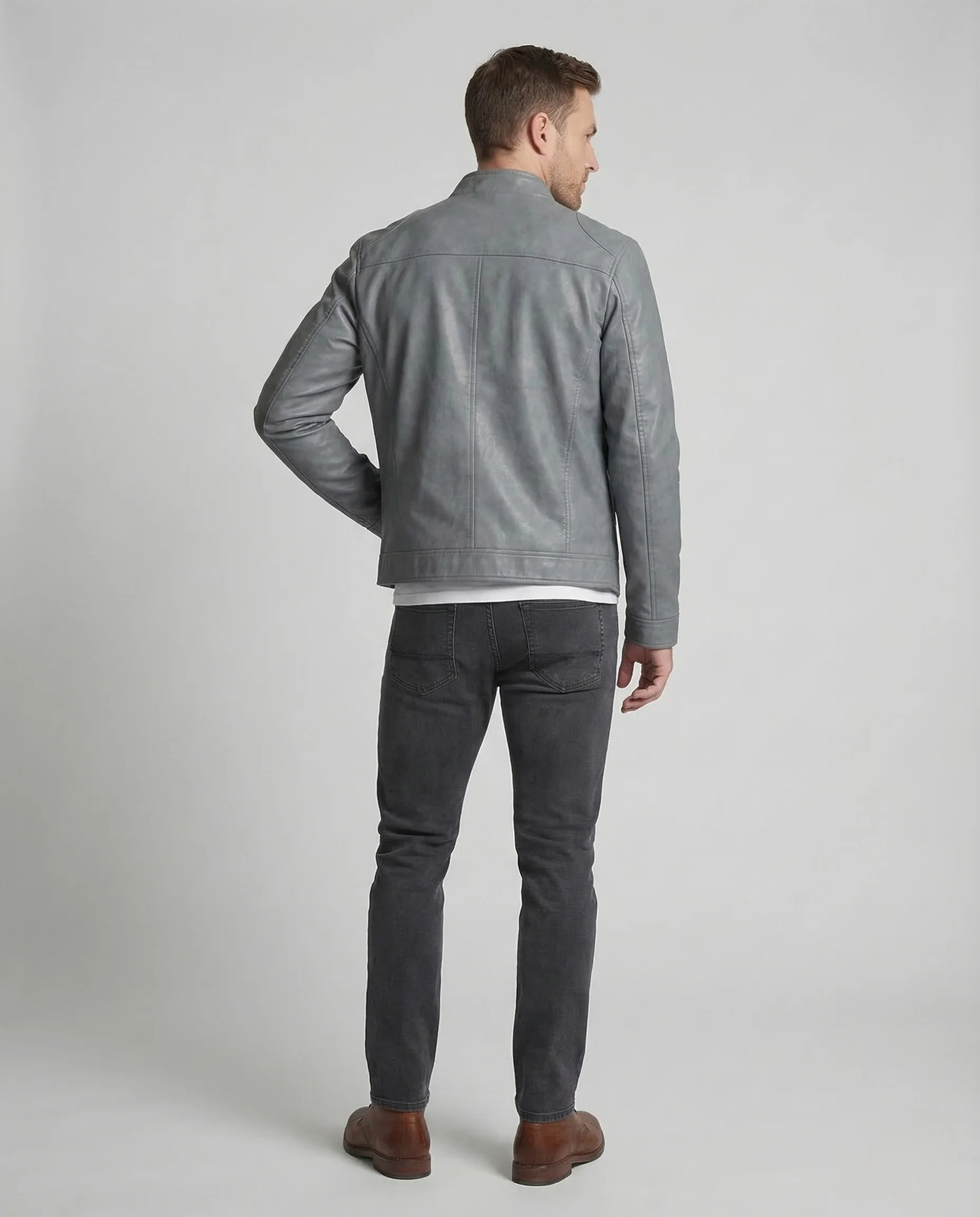 Herren Lederjacke Slim Stehkragen - Image 4