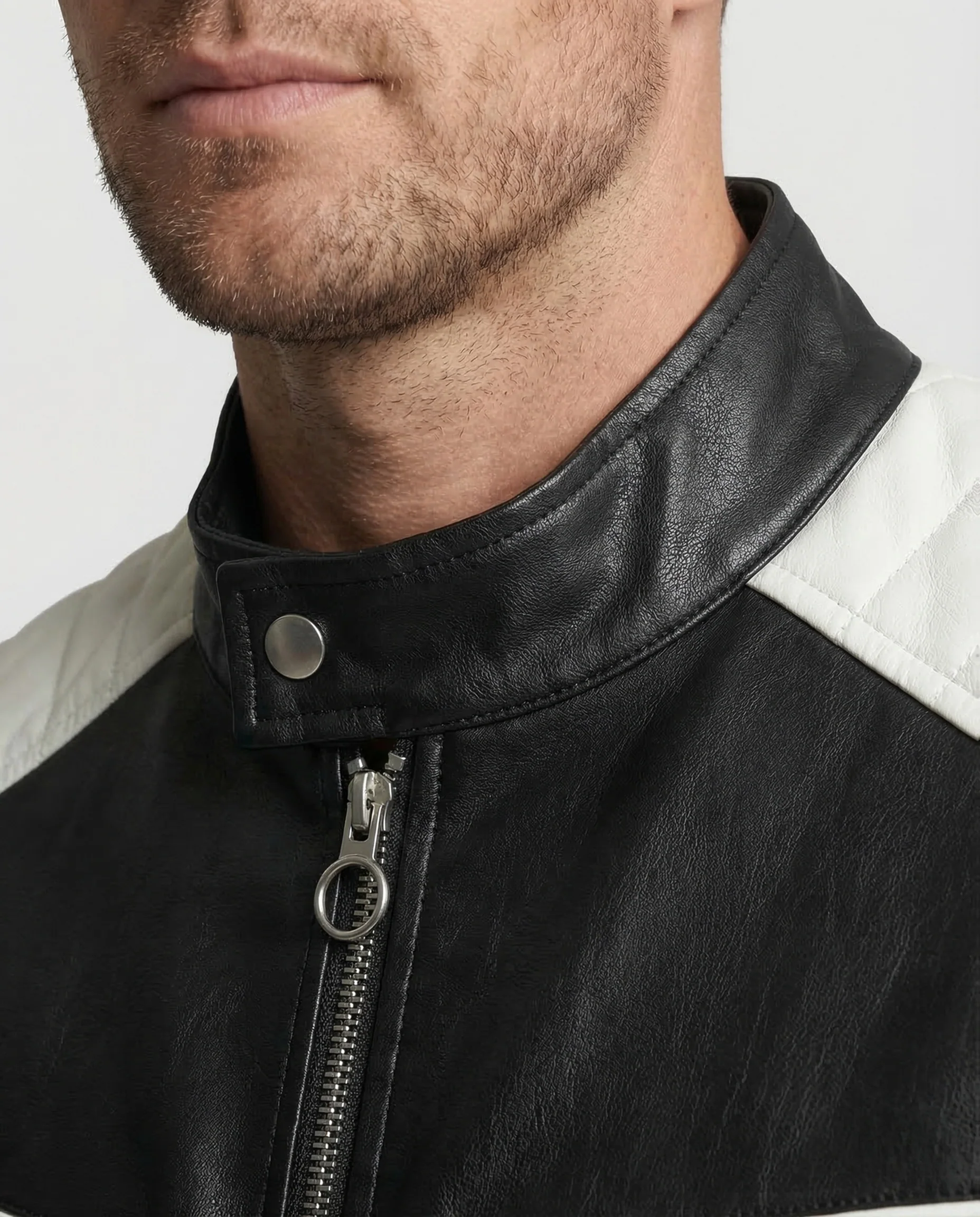 Herren Kunstleder Bikerjacke Steppschulter - Image 3