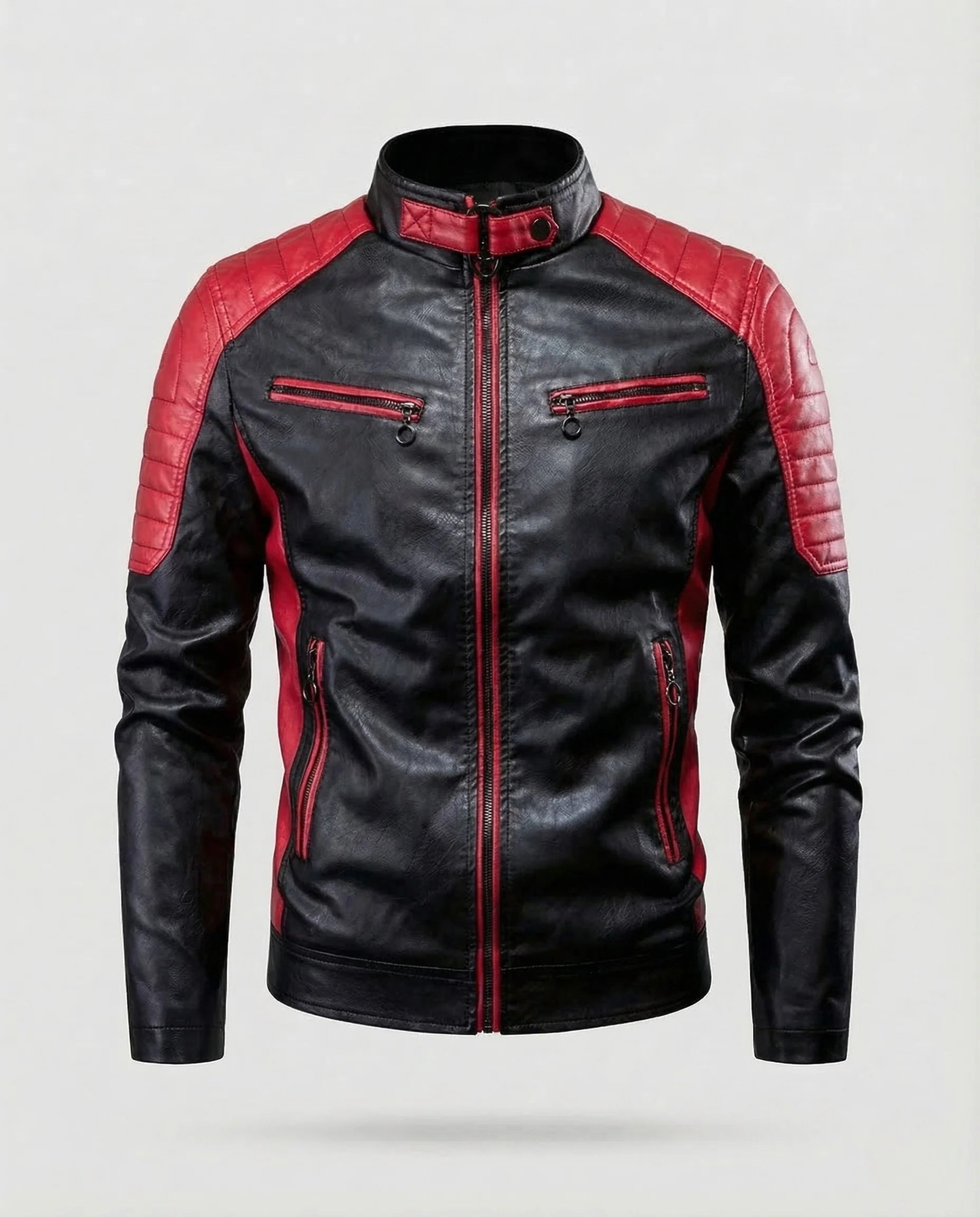 Herren Kunstleder Bikerjacke Steppschulter - Image 9