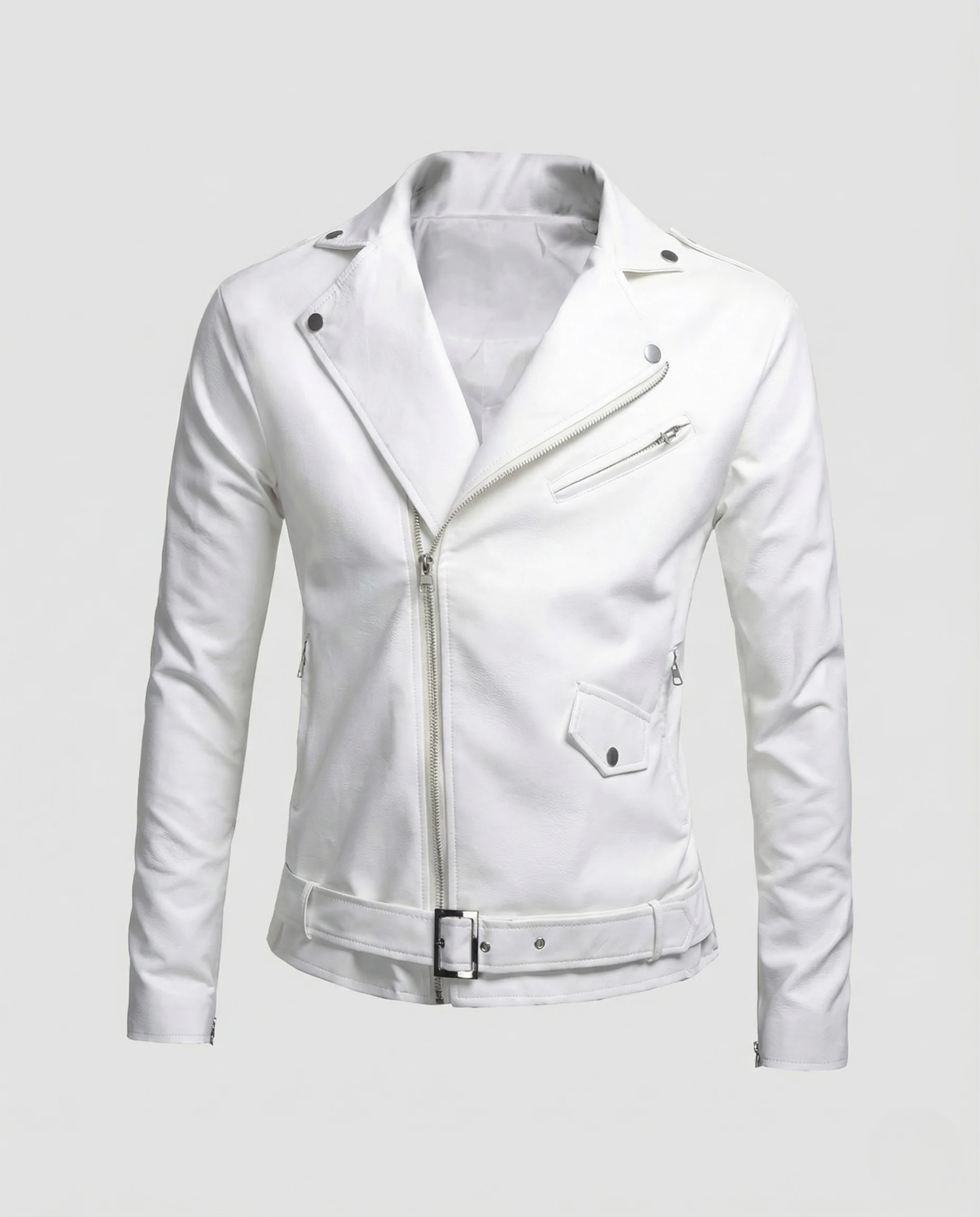 Herren Bikerjacke Kunstleder Tailliert - Image 5