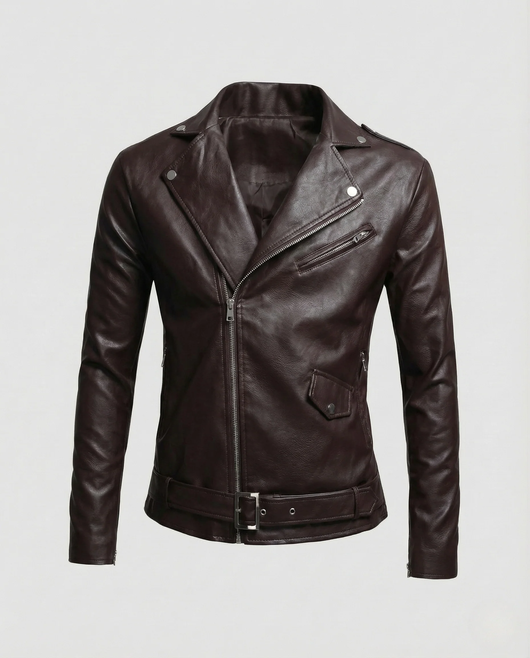 Herren Bikerjacke Kunstleder Tailliert - Image 6