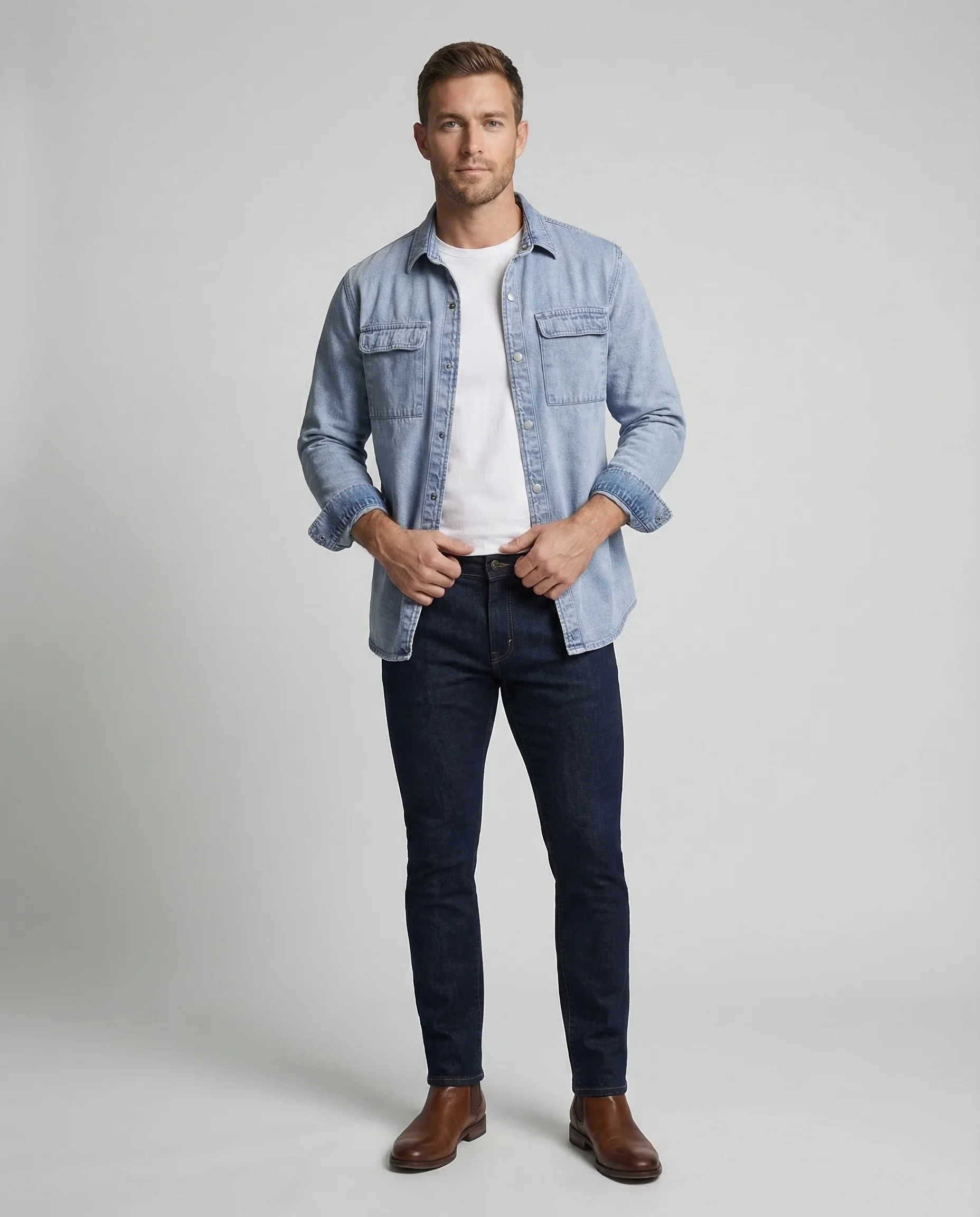 Herren Jeanshemdjacke Druckknöpfe