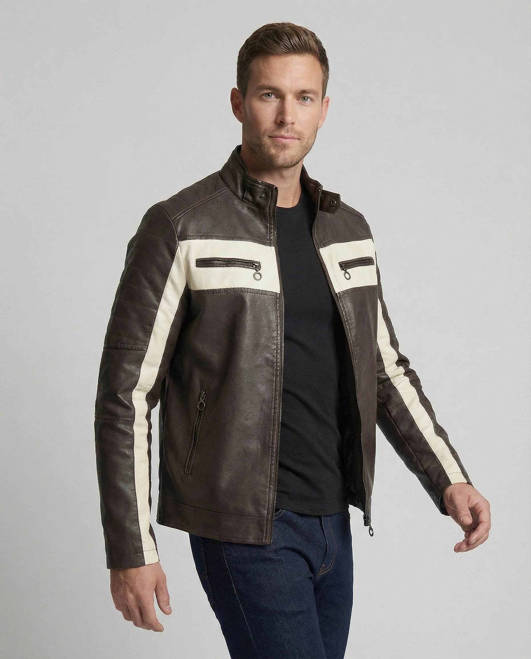 Herren Bikerjacke Herren Kunstleder - Image 5
