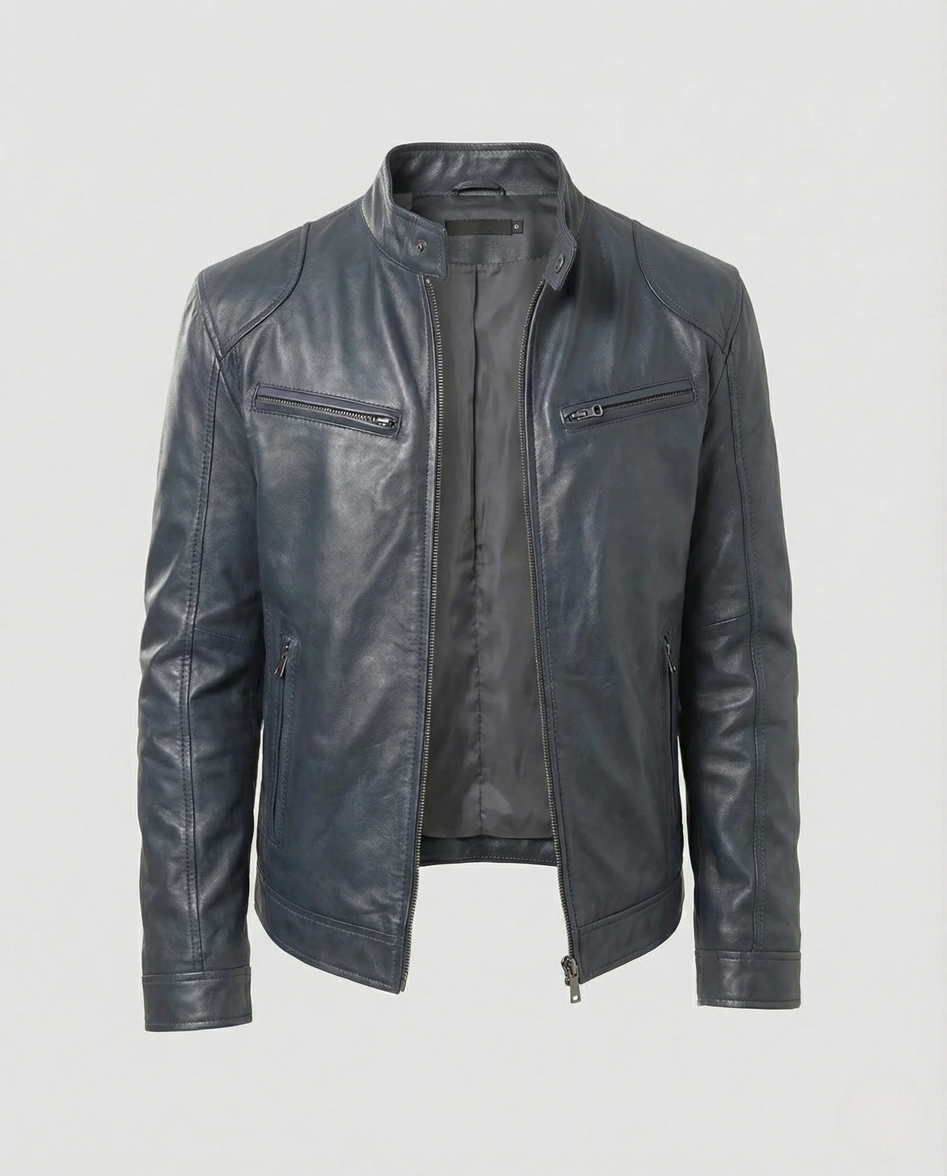 Herren Kunstleder Bikerjacke tailliert - Image 11