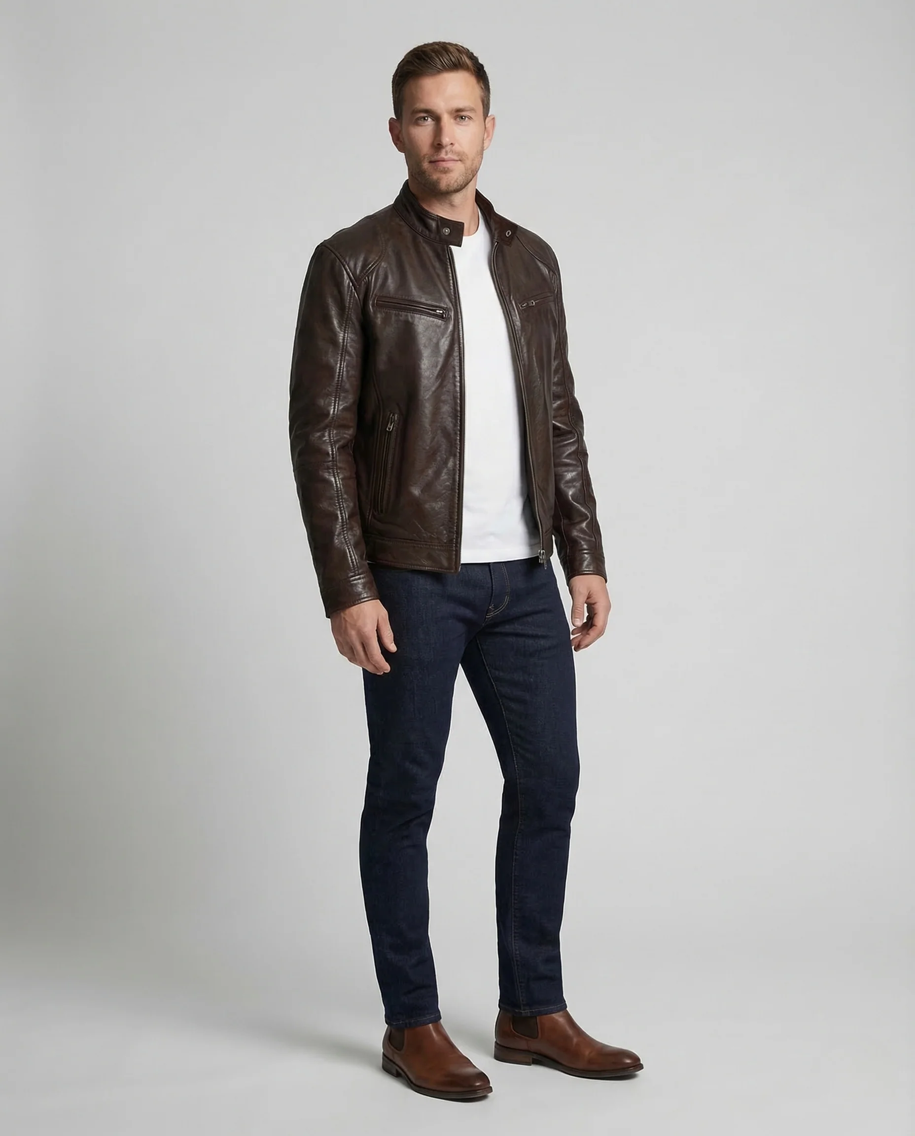 Herren Lederjacke Lammnappa Stehkragen