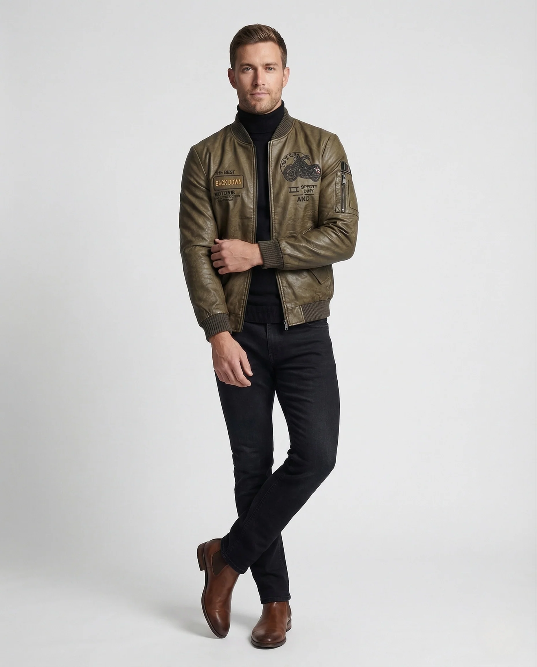 Herren Flightjacke Lederoptik