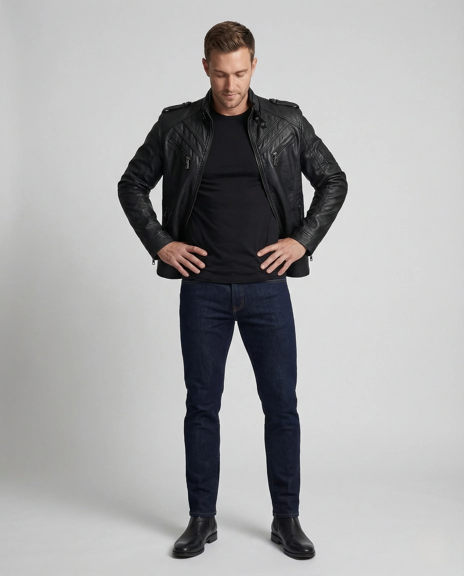 Herren Motorradjacke Kunstleder - Image 2