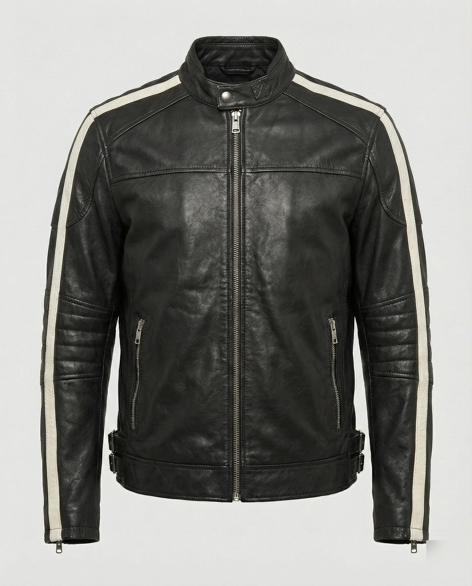 Herren Motorradlederjacke Stehkragen - Image 2