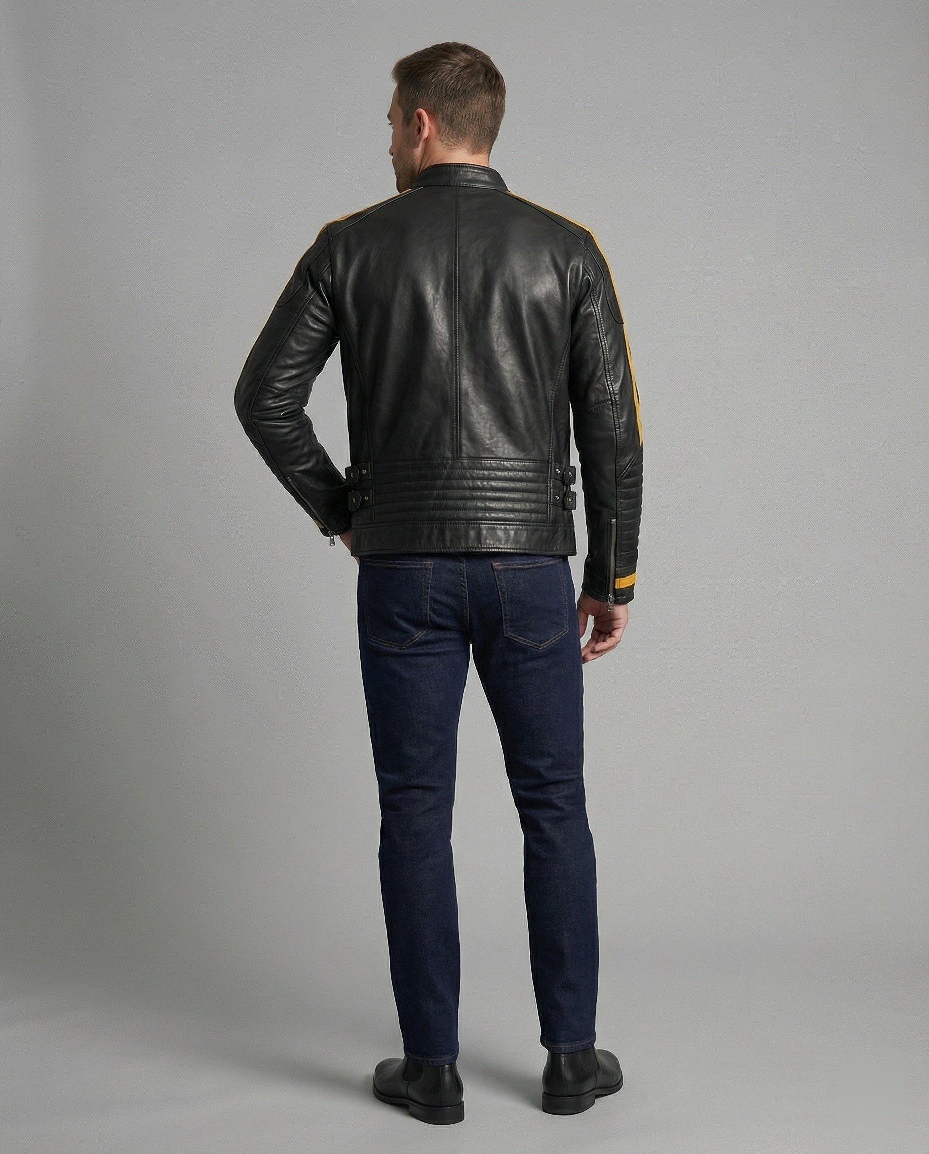 Herren Motorradlederjacke Stehkragen - Image 3