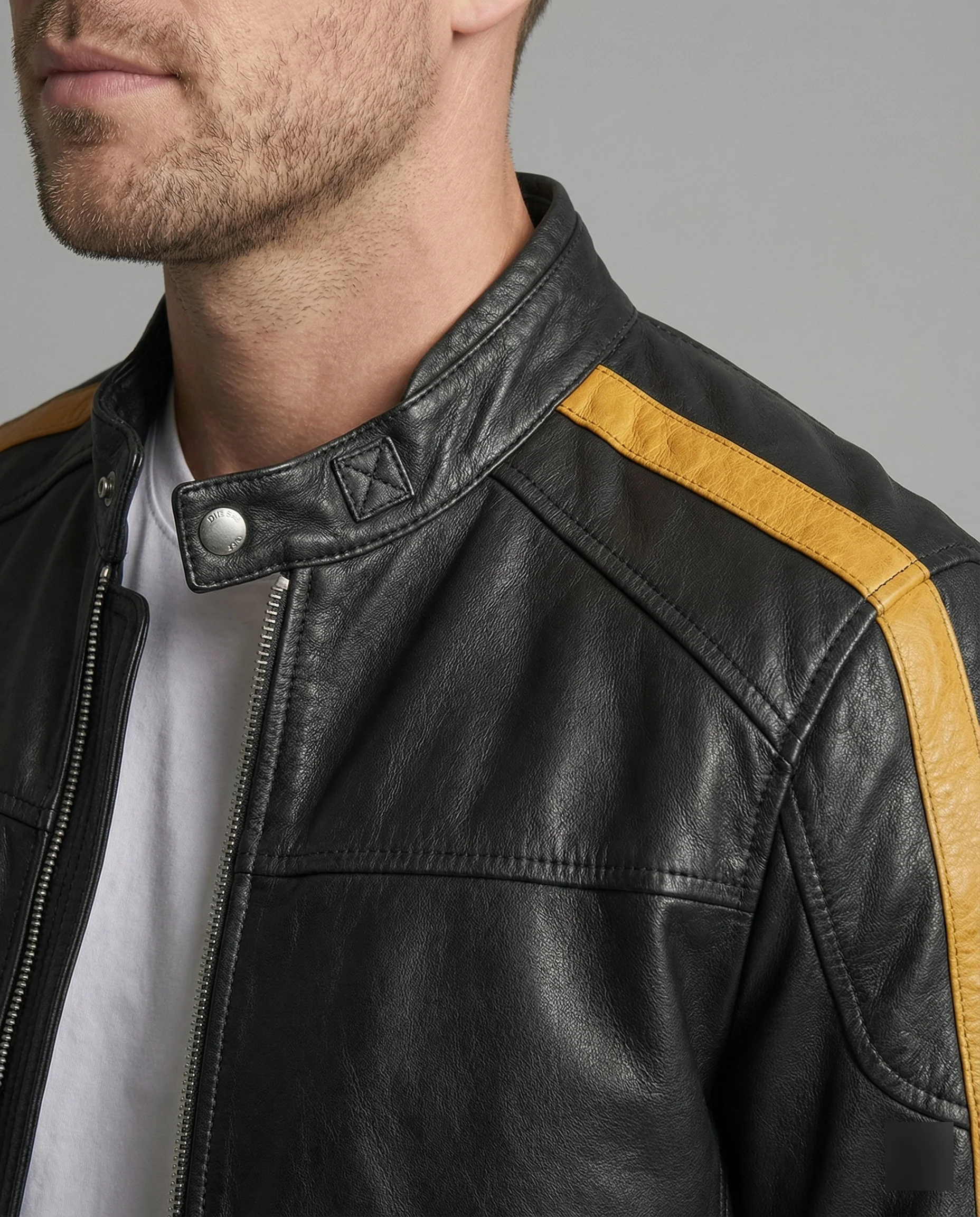 Herren Motorradlederjacke Stehkragen - Image 4