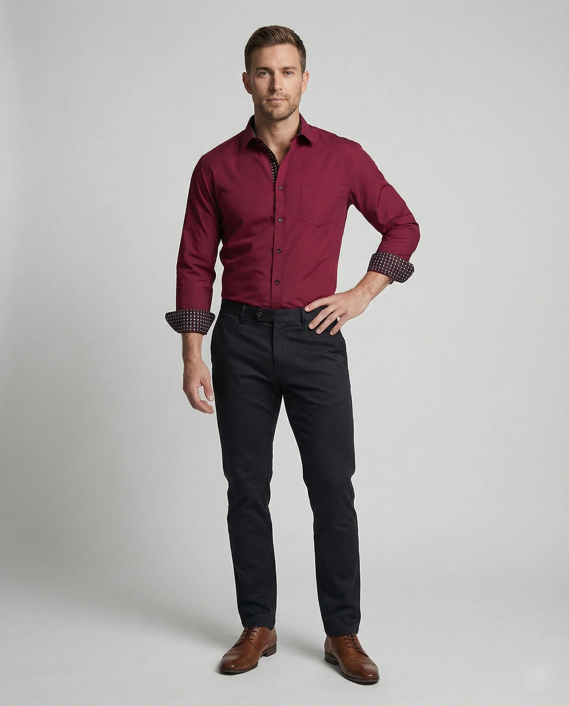 Herren Business Langarmhemd Tailliert - Image 3