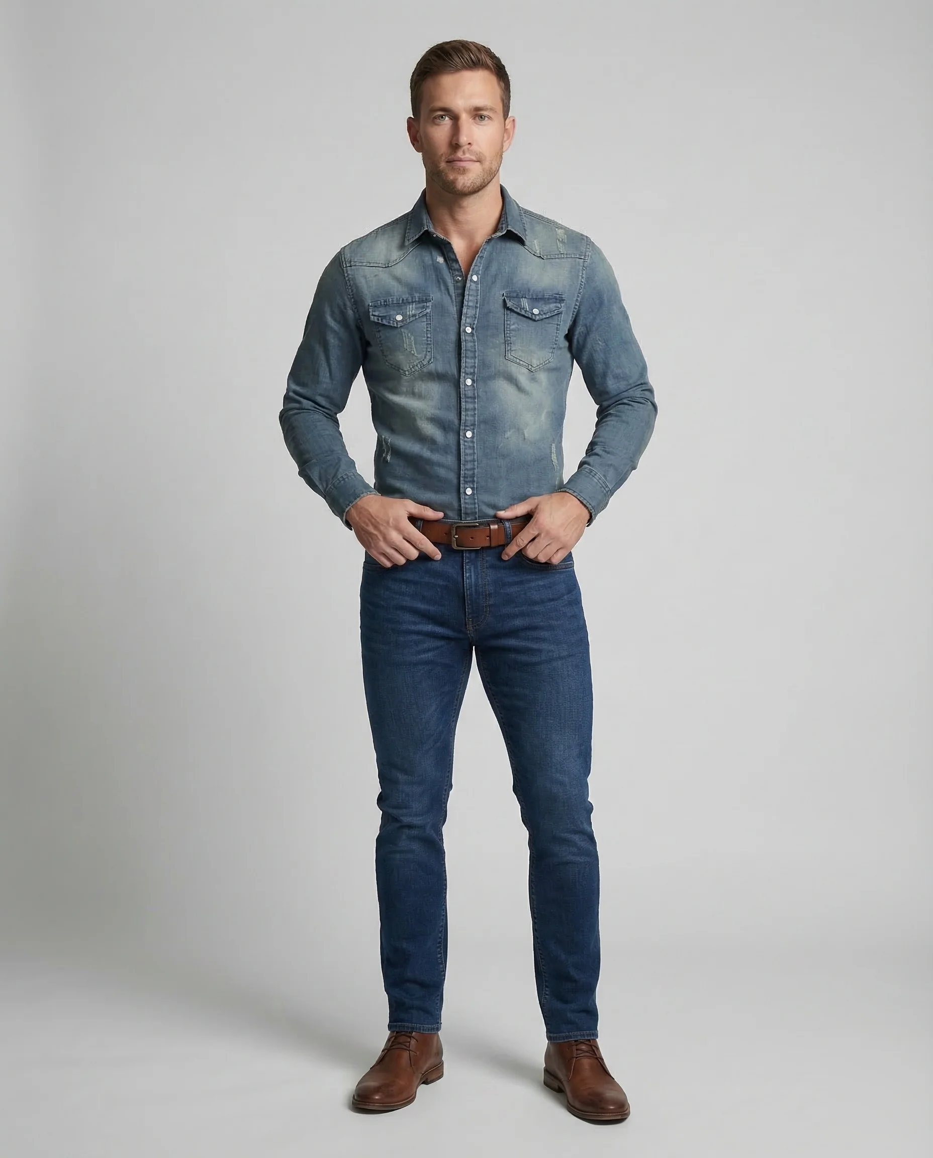Herren Westernhemd Denim