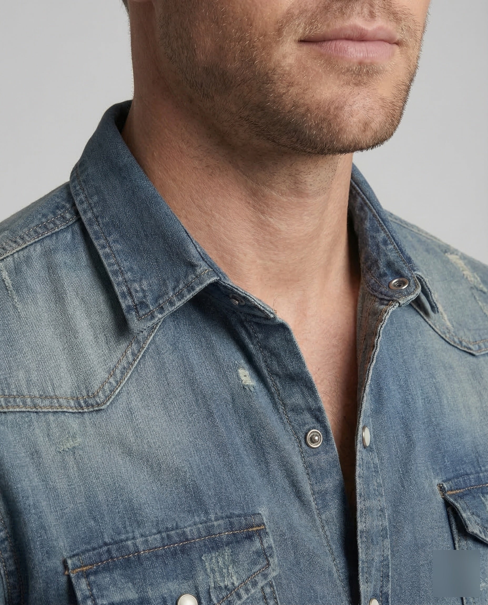 Herren Westernhemd Denim - Image 3