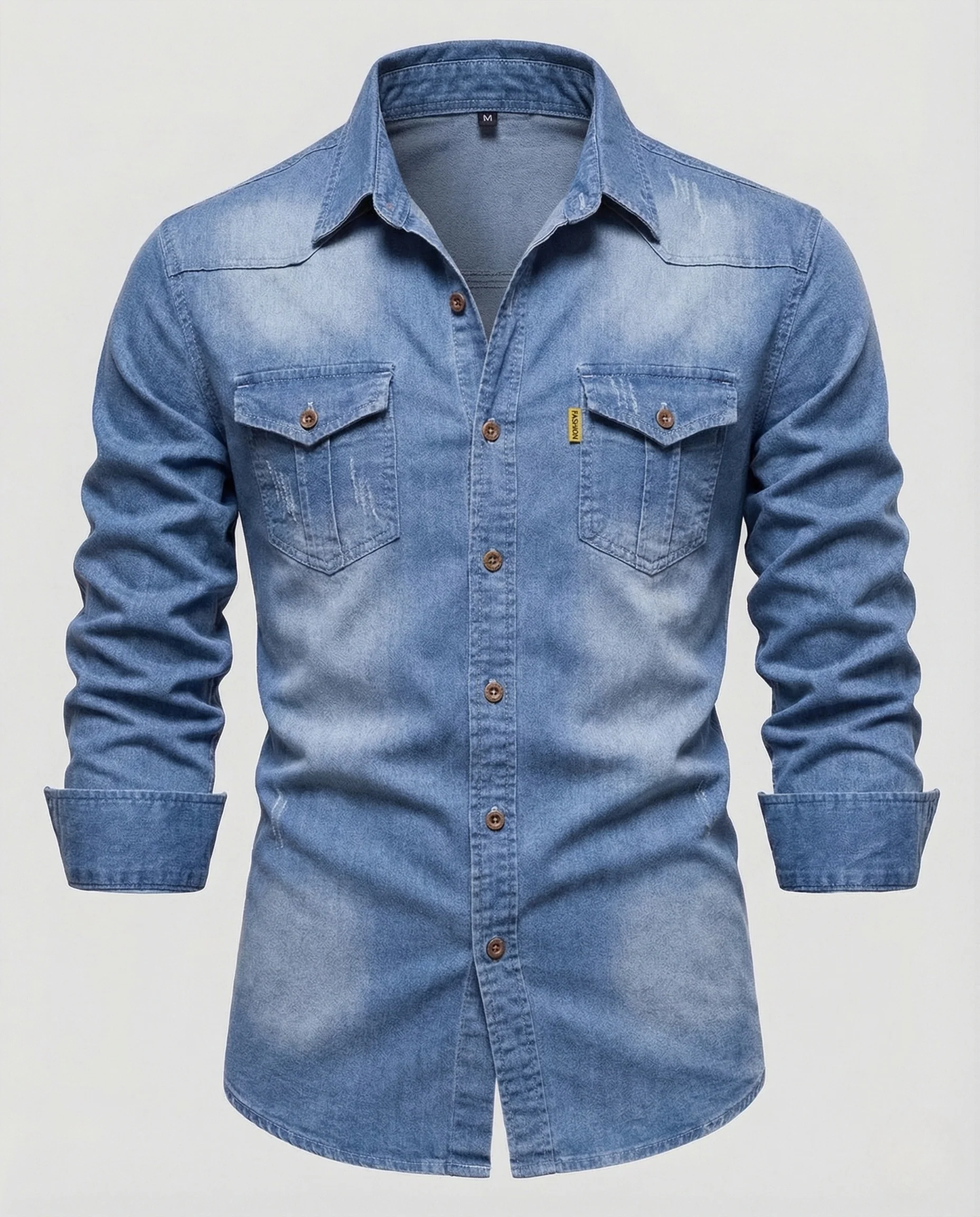Herren Denimhemd Slim Fit Brusttaschen Kentkragen - Image 5