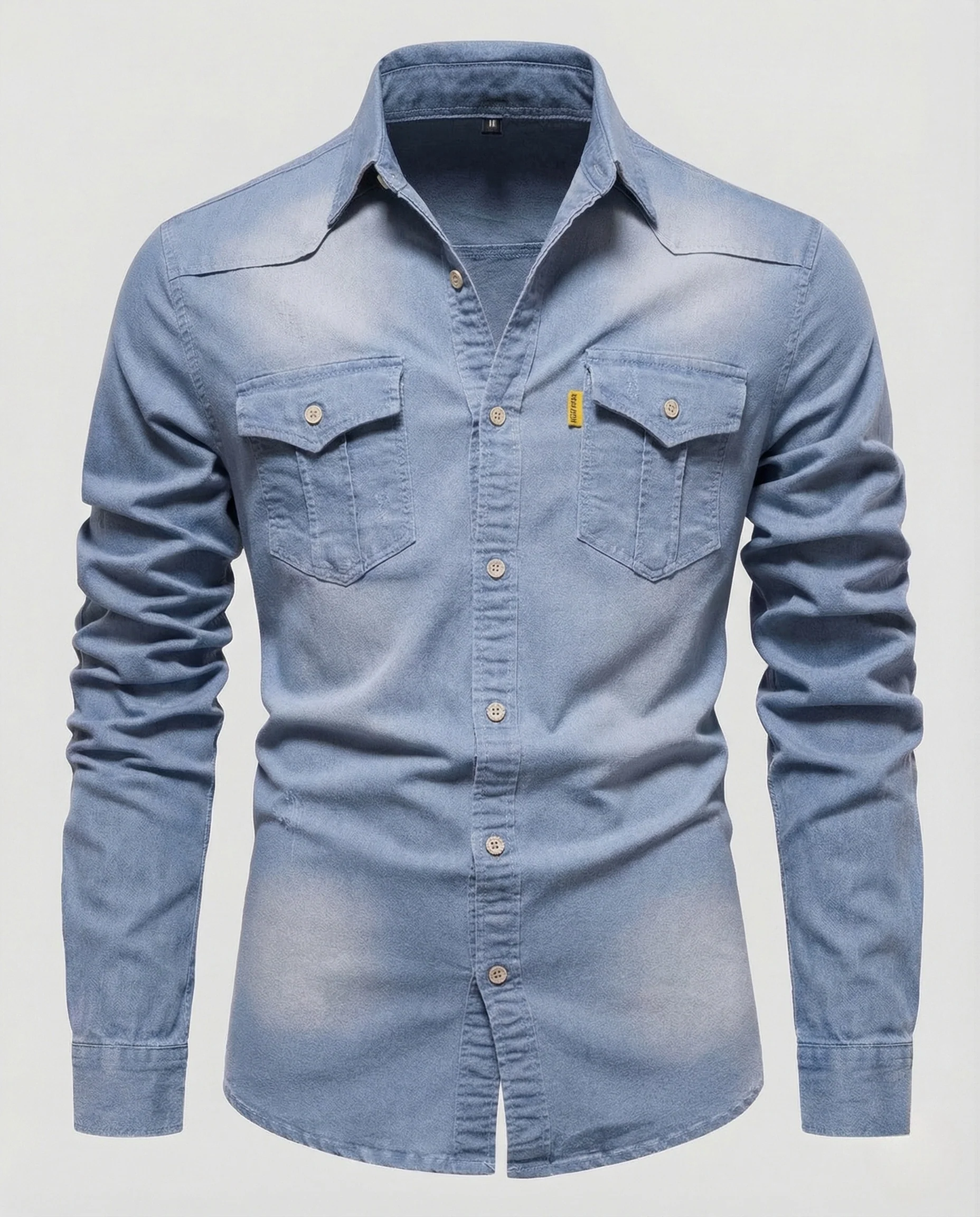 Herren Denimhemd Slim Fit Brusttaschen Kentkragen - Image 6